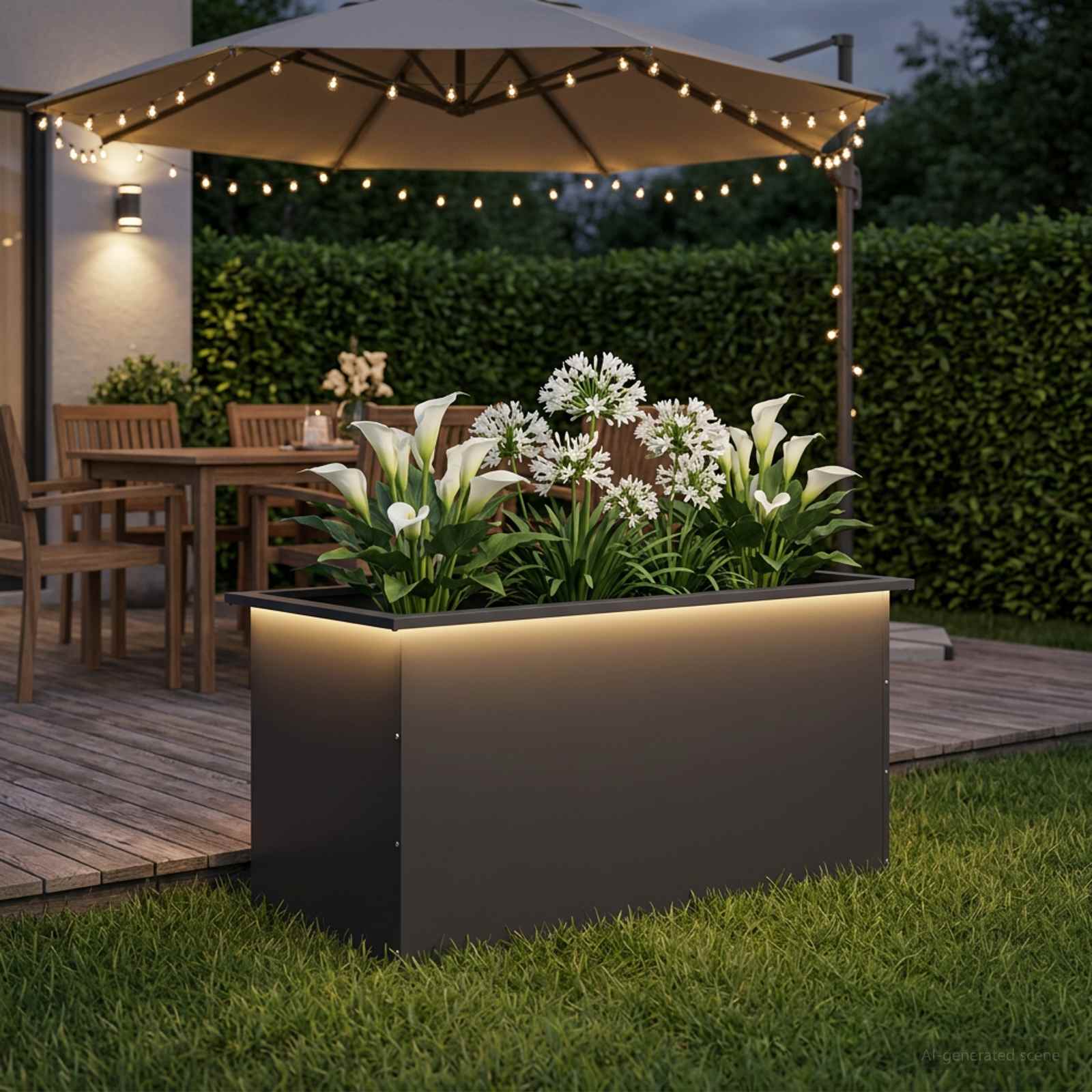 Fioriera da giardino con LED Nero 50 x 100 x 48 cm Acciaio