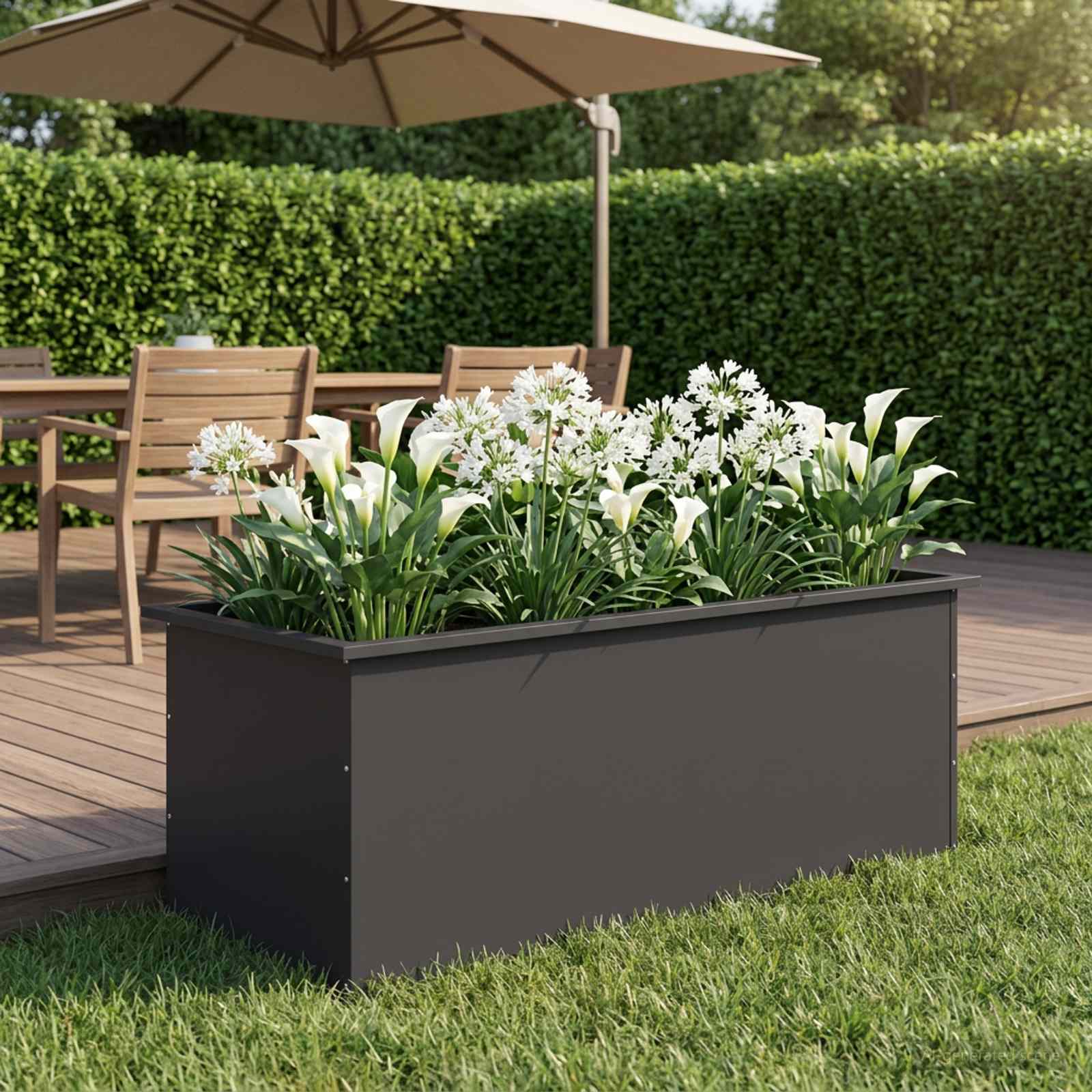 Fioriera da giardino con LED Nero 50 x 100 x 48 cm Acciaio