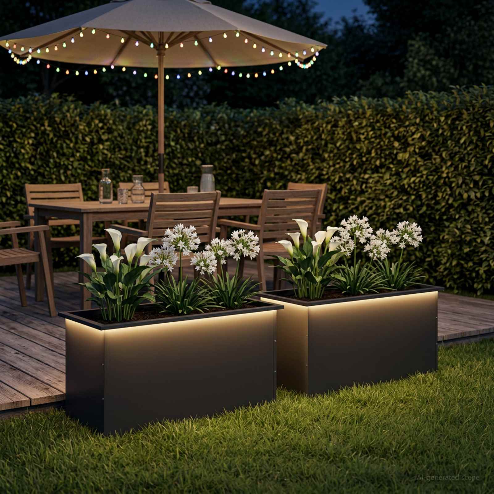 Fioriera da giardino con LED 2 pz Nero 50 x 100 x 48 cm Acciaio