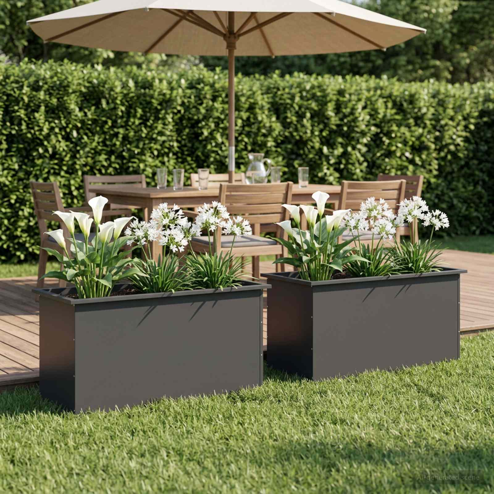 Fioriera da giardino con LED 2 pz Nero 50 x 100 x 48 cm Acciaio