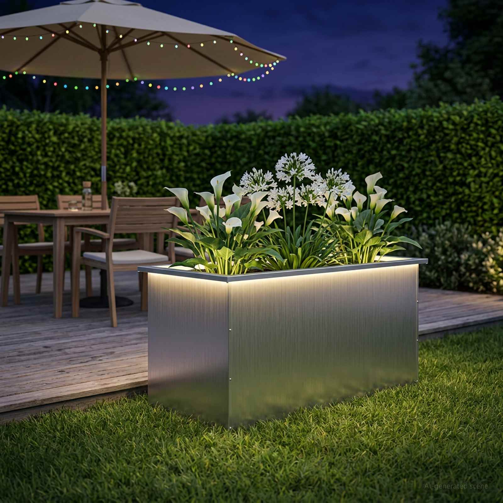 Fioriera da giardino con LED Bianco 50 x 100 x 48 cm Acciaio