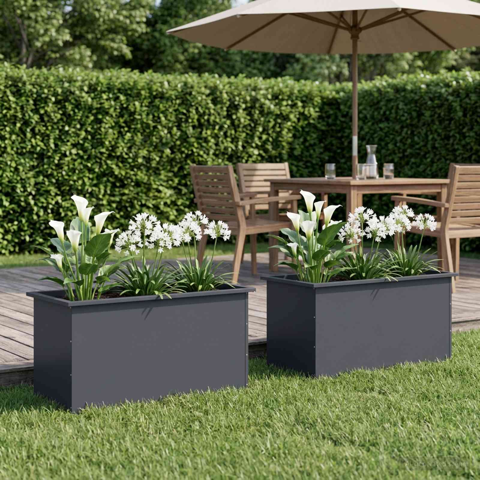 Fioriera da giardino con LED 2 pz Antracite 50 x 100 x 48 cm