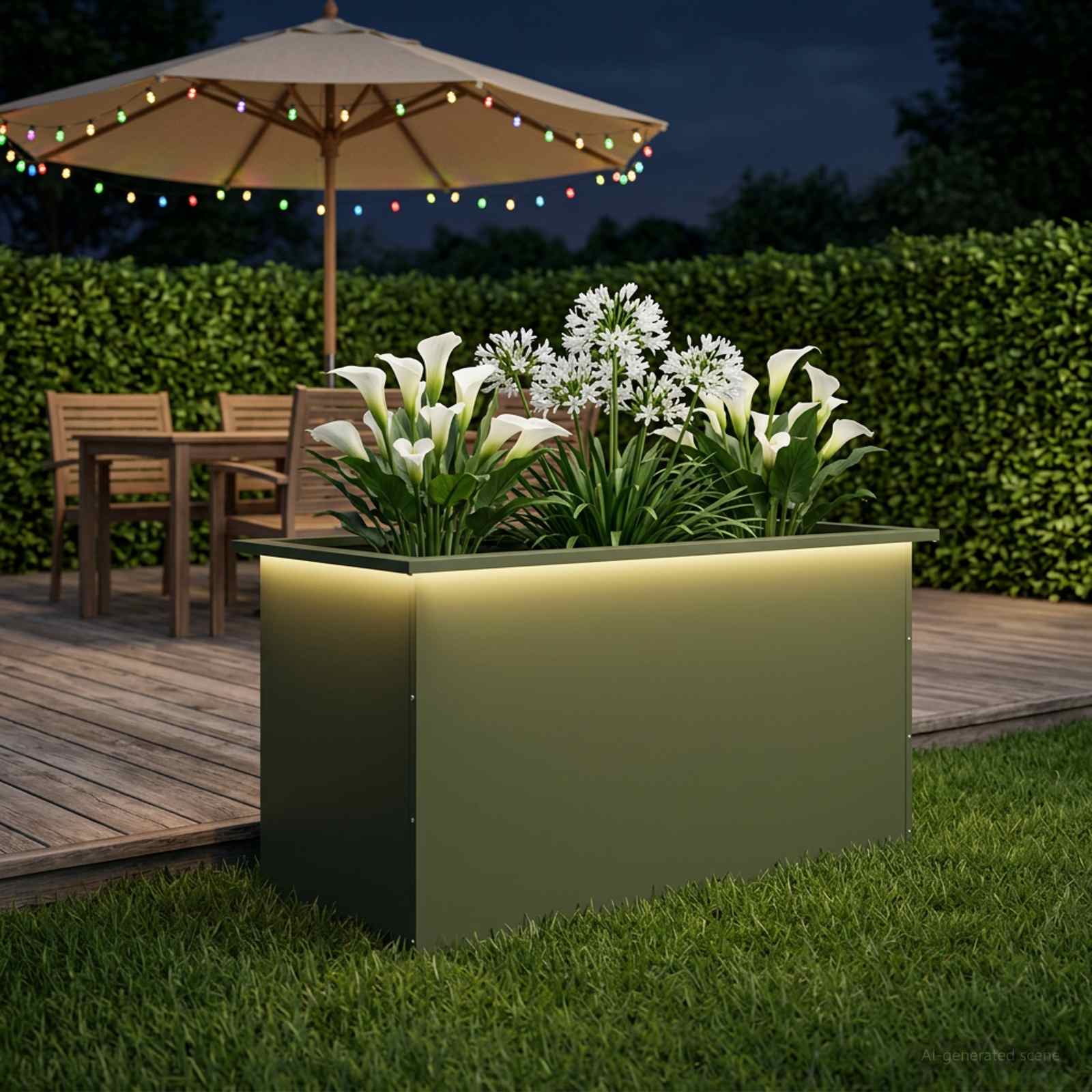 Fioriera da giardino con LED Verde Oliva 50 x 100 x 48 cm