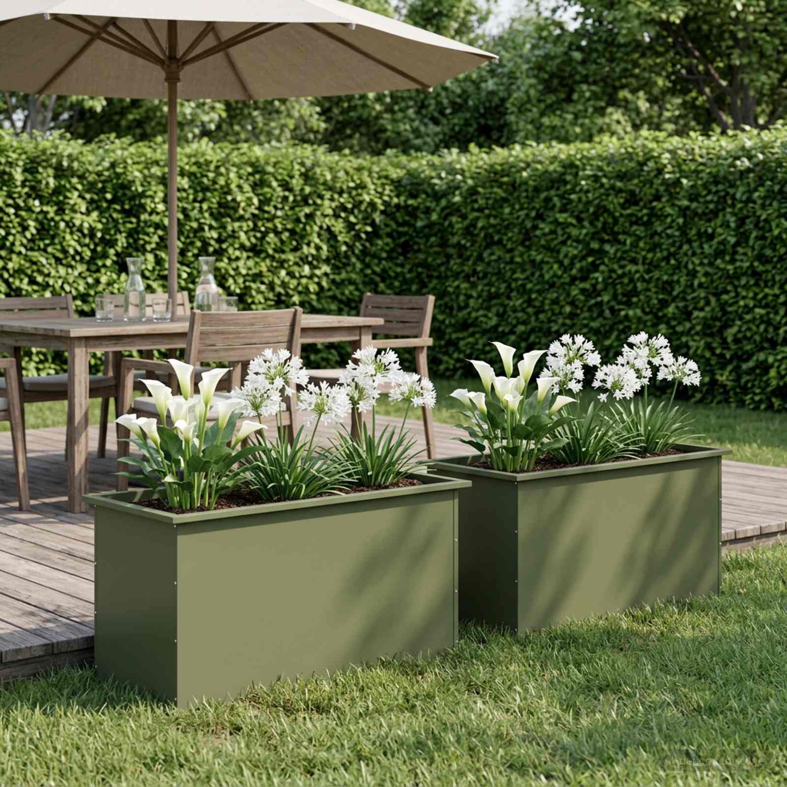 Fioriera da giardino con LED 2 pz Verde Oliva 50 x 100 x 48 cm