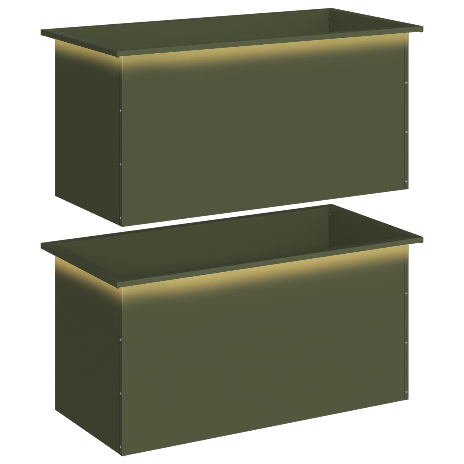 Fioriera da giardino con LED 2 pz Verde Oliva 50 x 100 x 48 cm