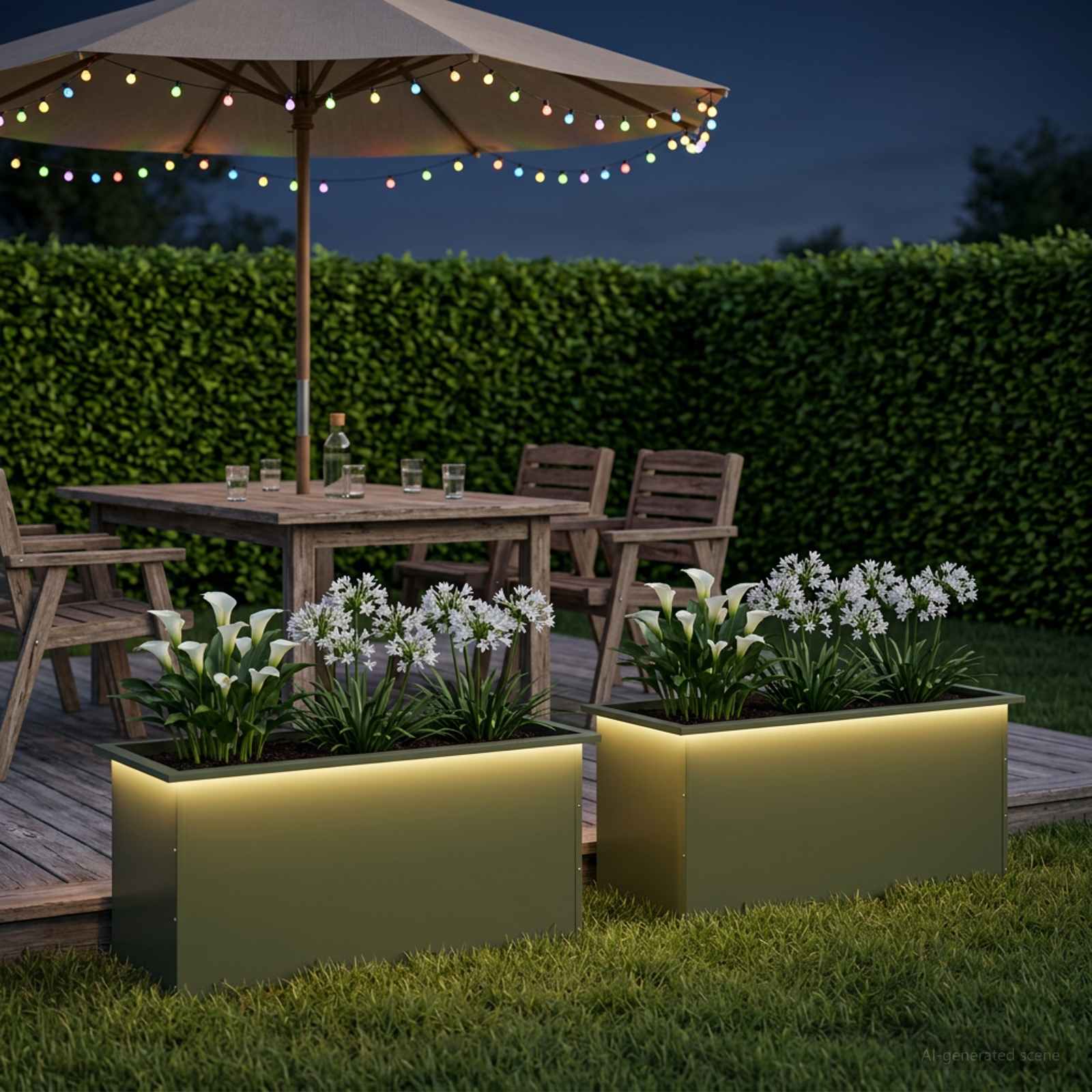 Fioriera da giardino con LED 2 pz Verde Oliva 50 x 100 x 48 cm