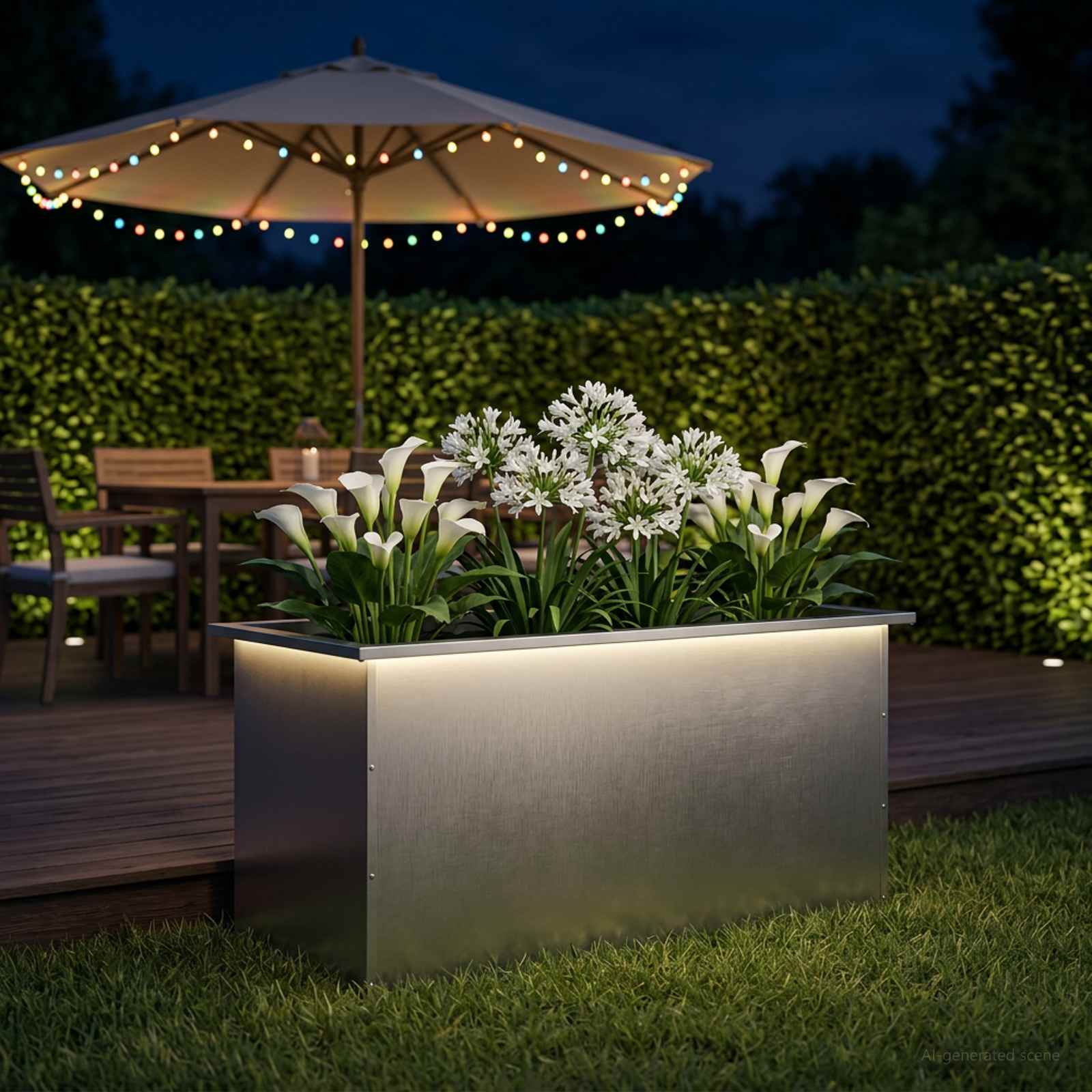 Fioriera da giardino con LED Argento 50 x 100 x 48 cm