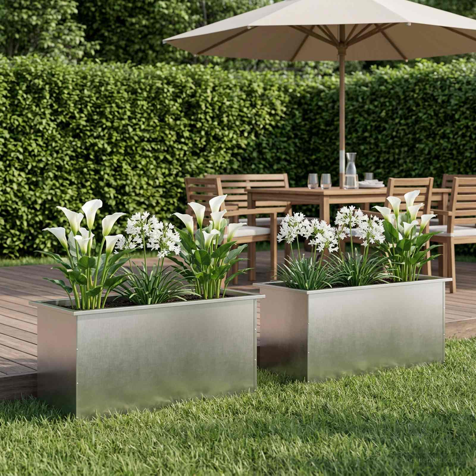 Fioriera da giardino con LED 2 pz Argento 50 x 100 x 48 cm