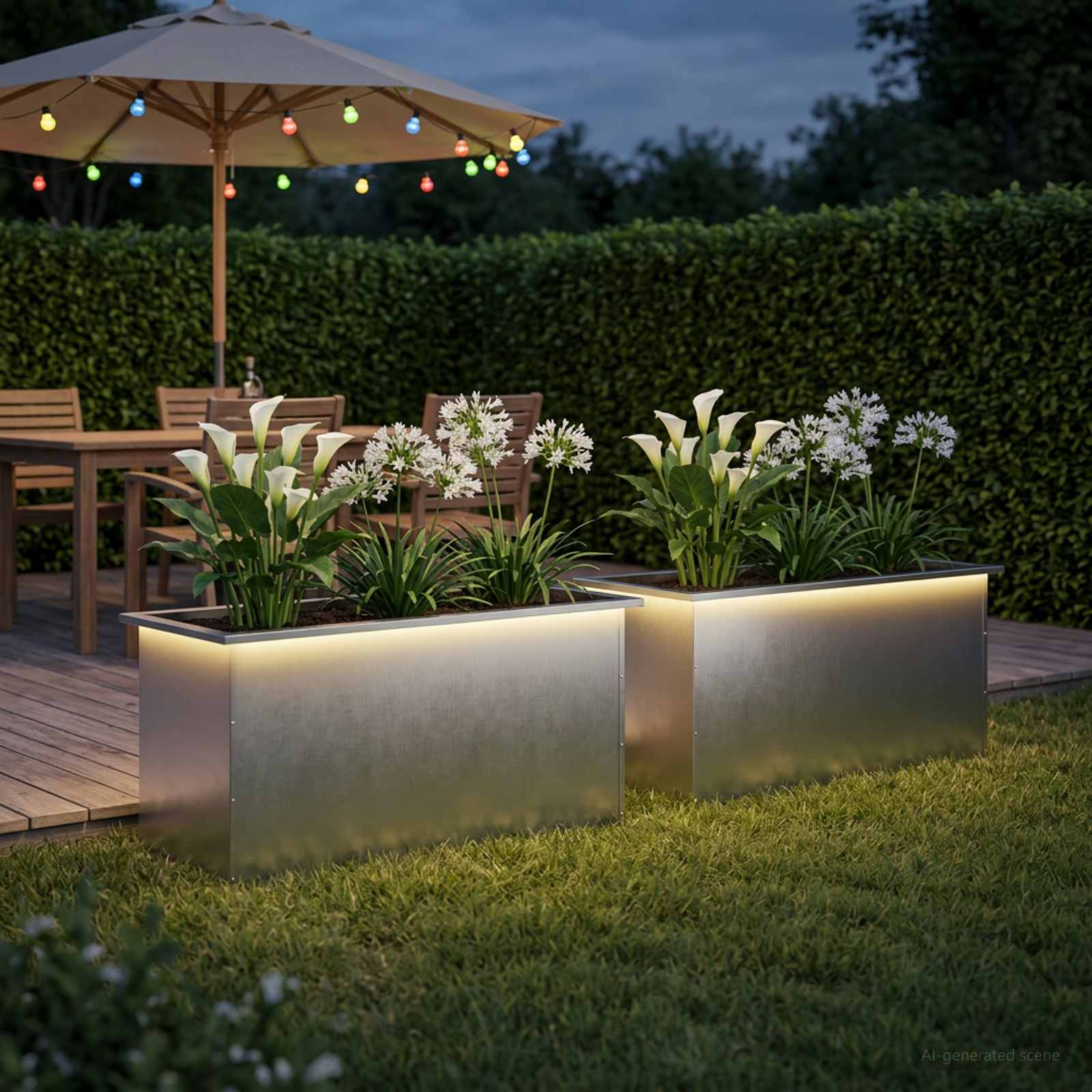 Fioriera da giardino con LED 2 pz Argento 50 x 100 x 48 cm