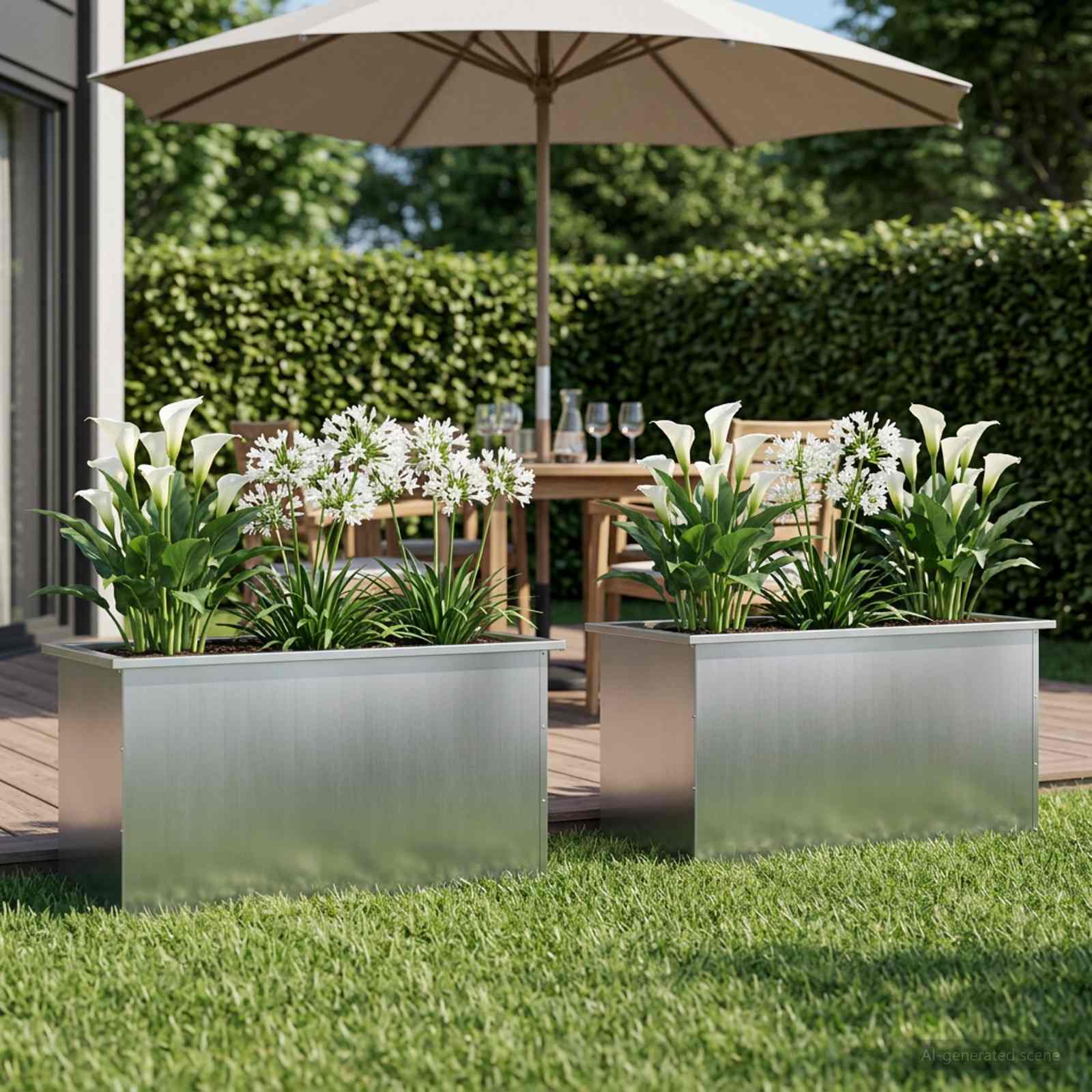 Fioriera da giardino con LED 2 pz Argento 50 x 100 x 48 cm