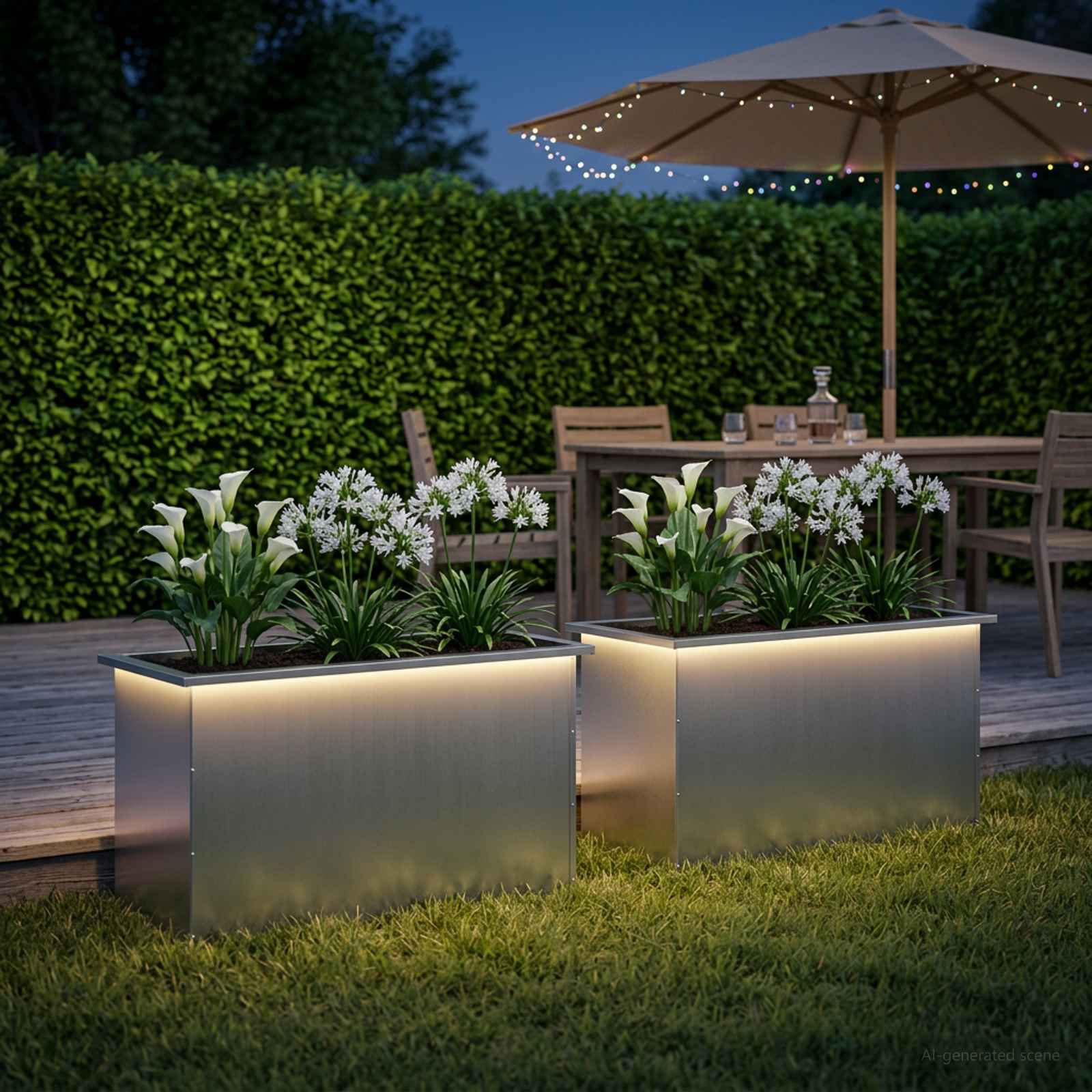 Fioriera da giardino con LED 2 pz Argento 50 x 100 x 48 cm