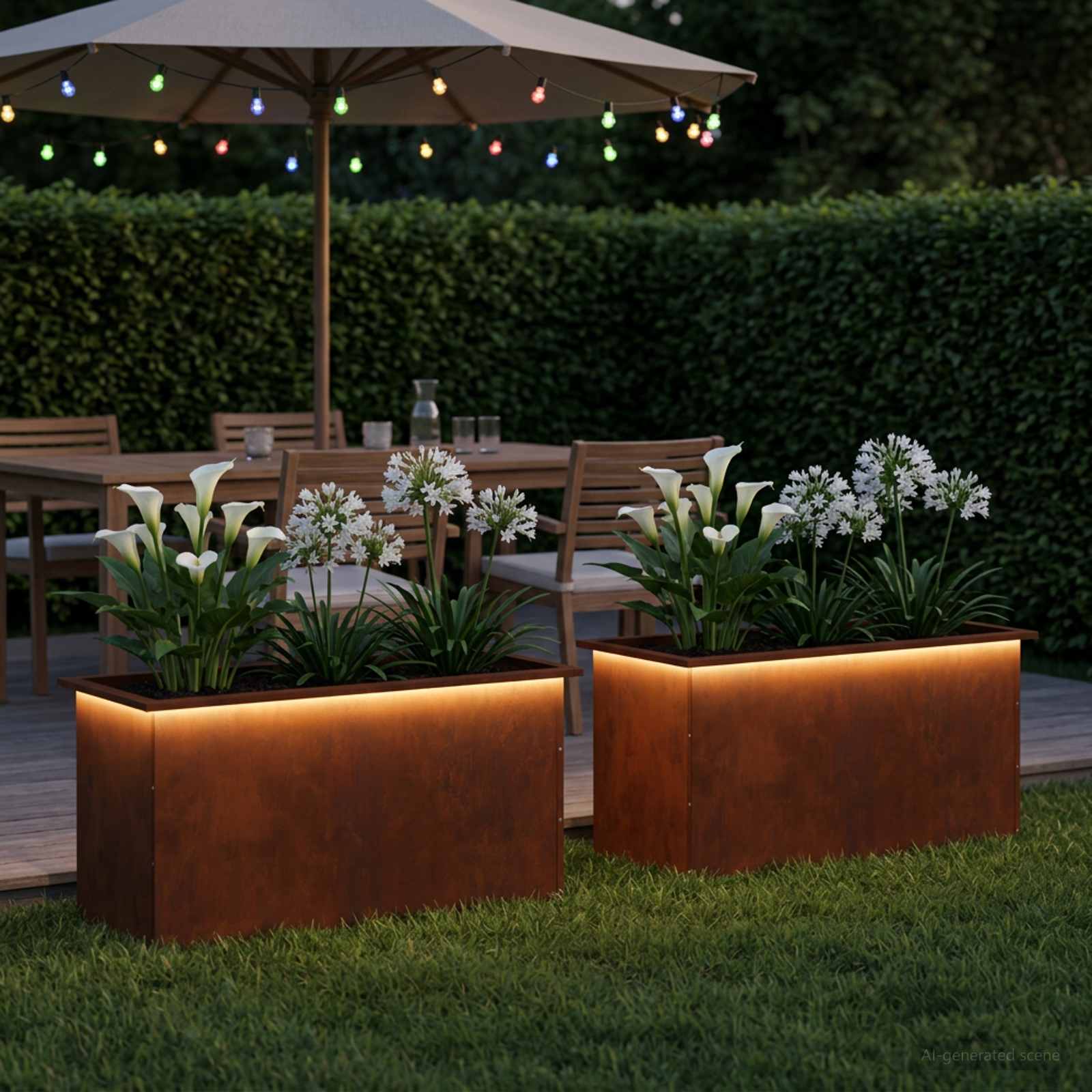 Fioriera da giardino con LED 2 pz Ruggine 50 x 100 x 48 cm