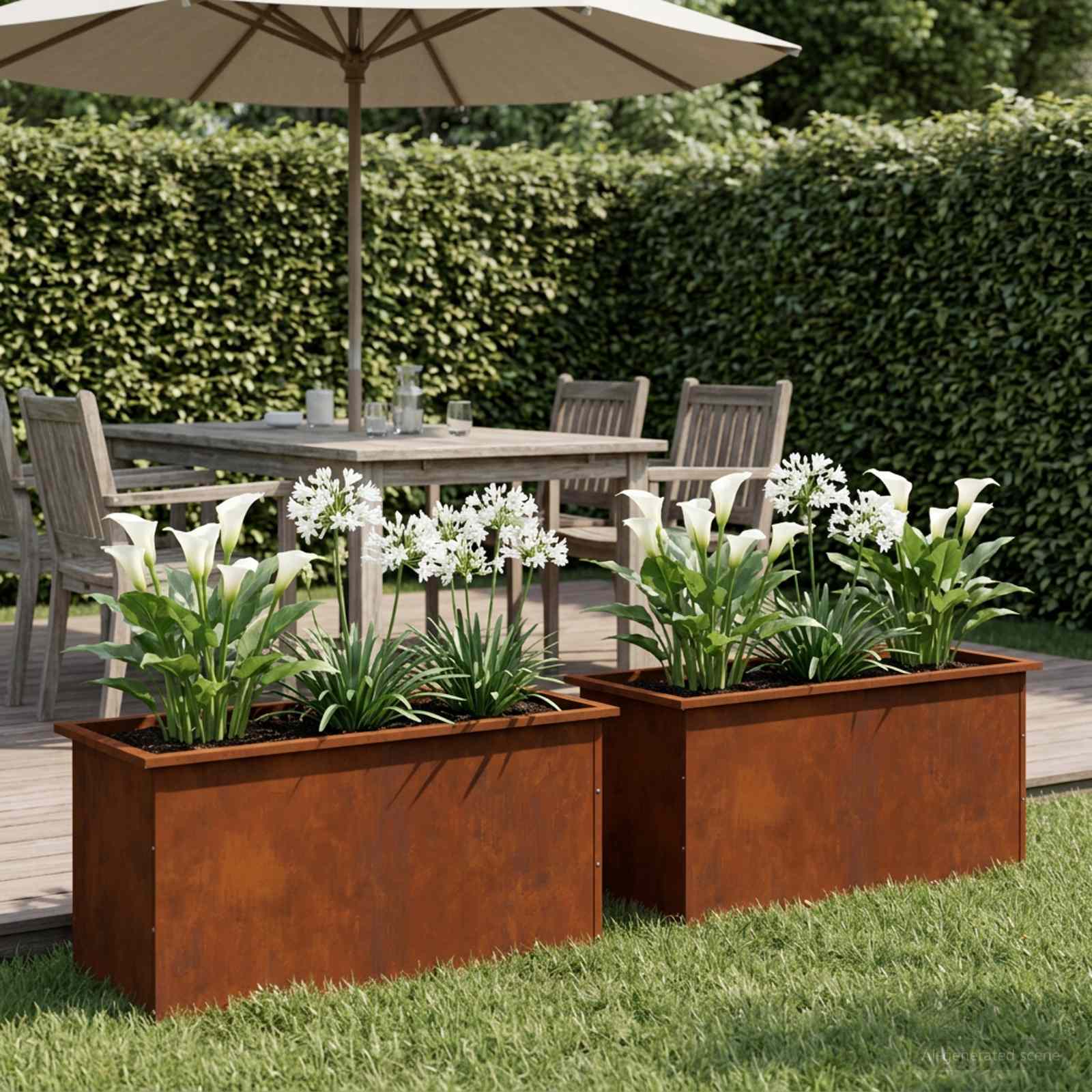 Fioriera da giardino con LED 2 pz Ruggine 50 x 100 x 48 cm