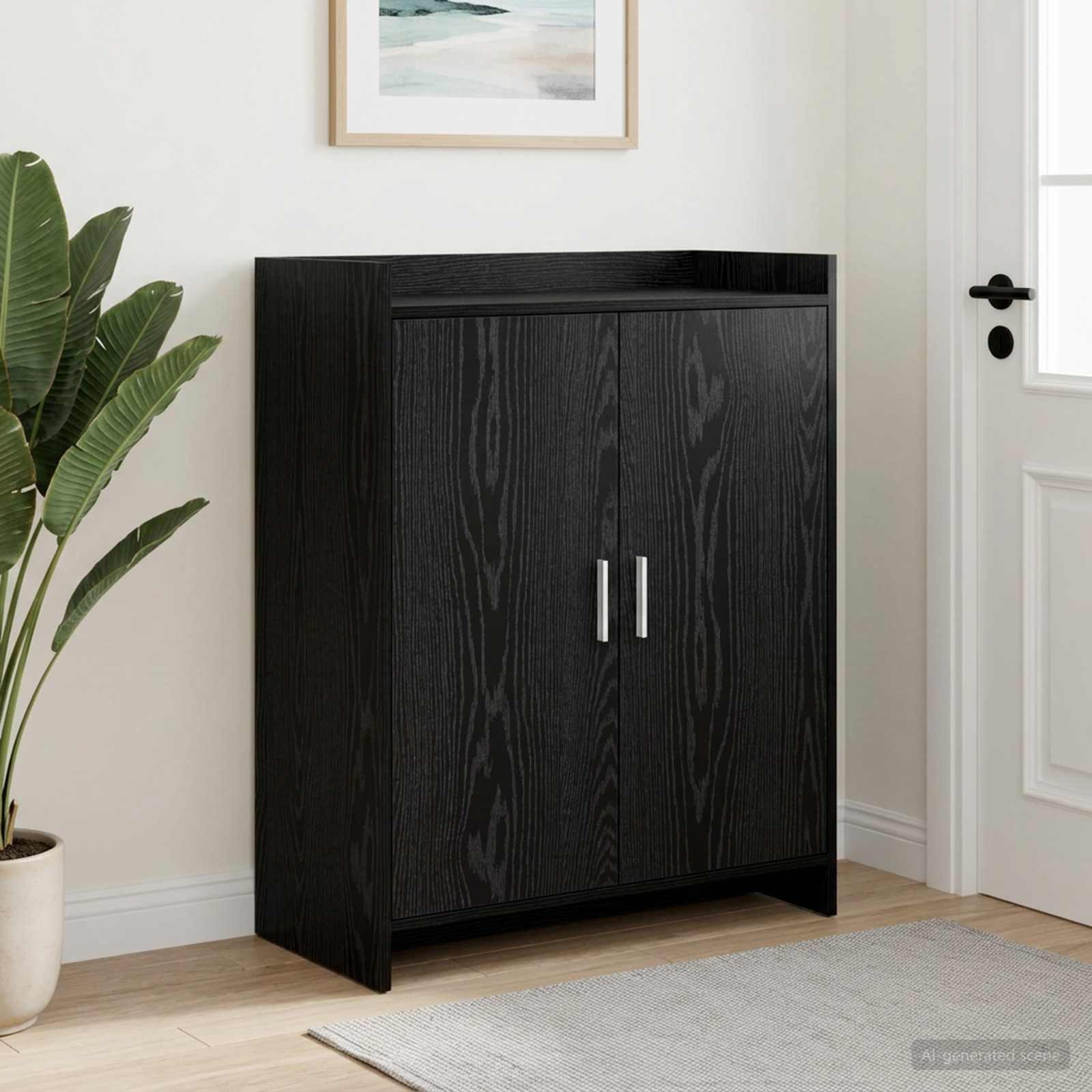 Mobile per scarpe con porta Rovere Nero 73,5 x 36 x 92 cm