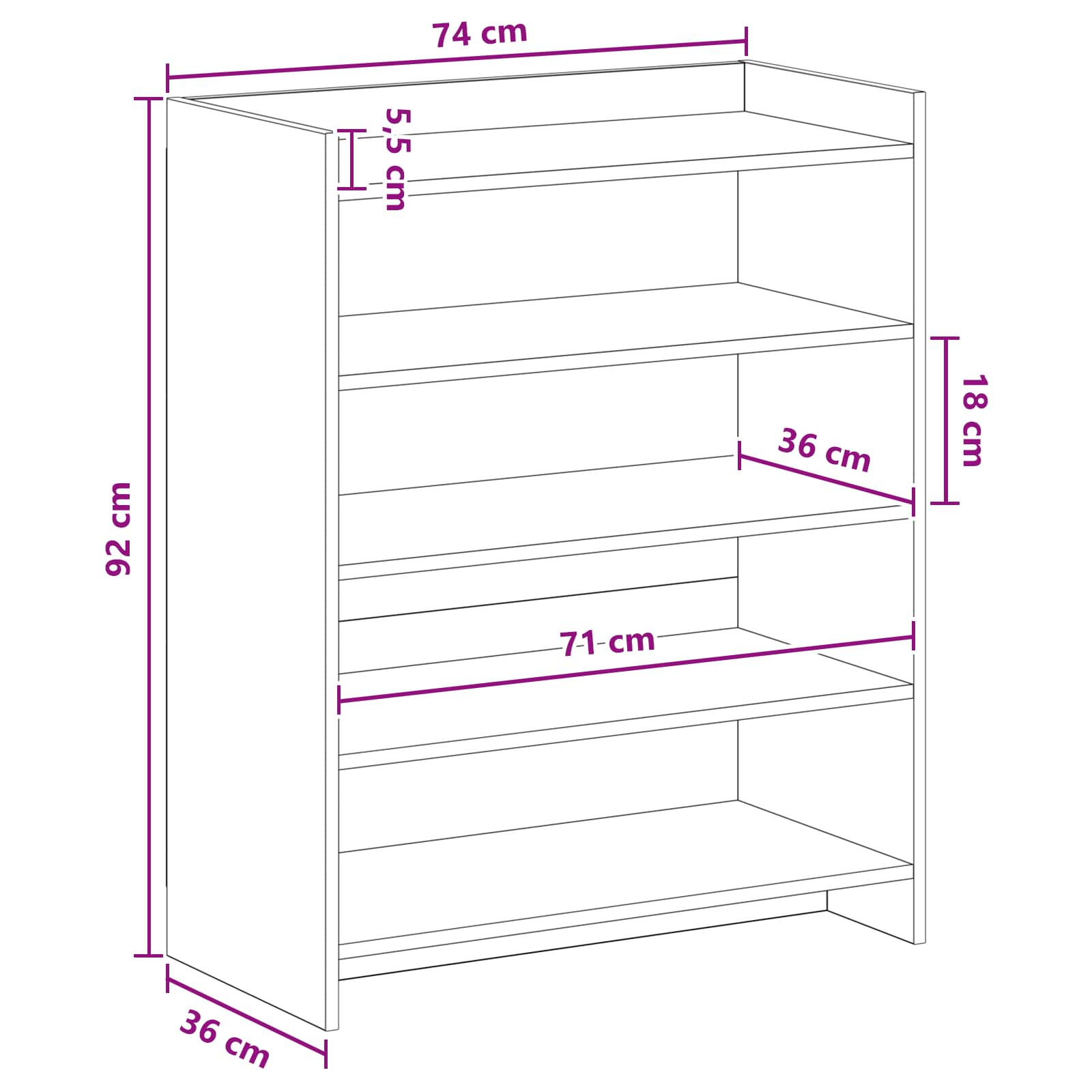 Mobile per scarpe Rovere Fumo 73,5 x 36 x 92 cm