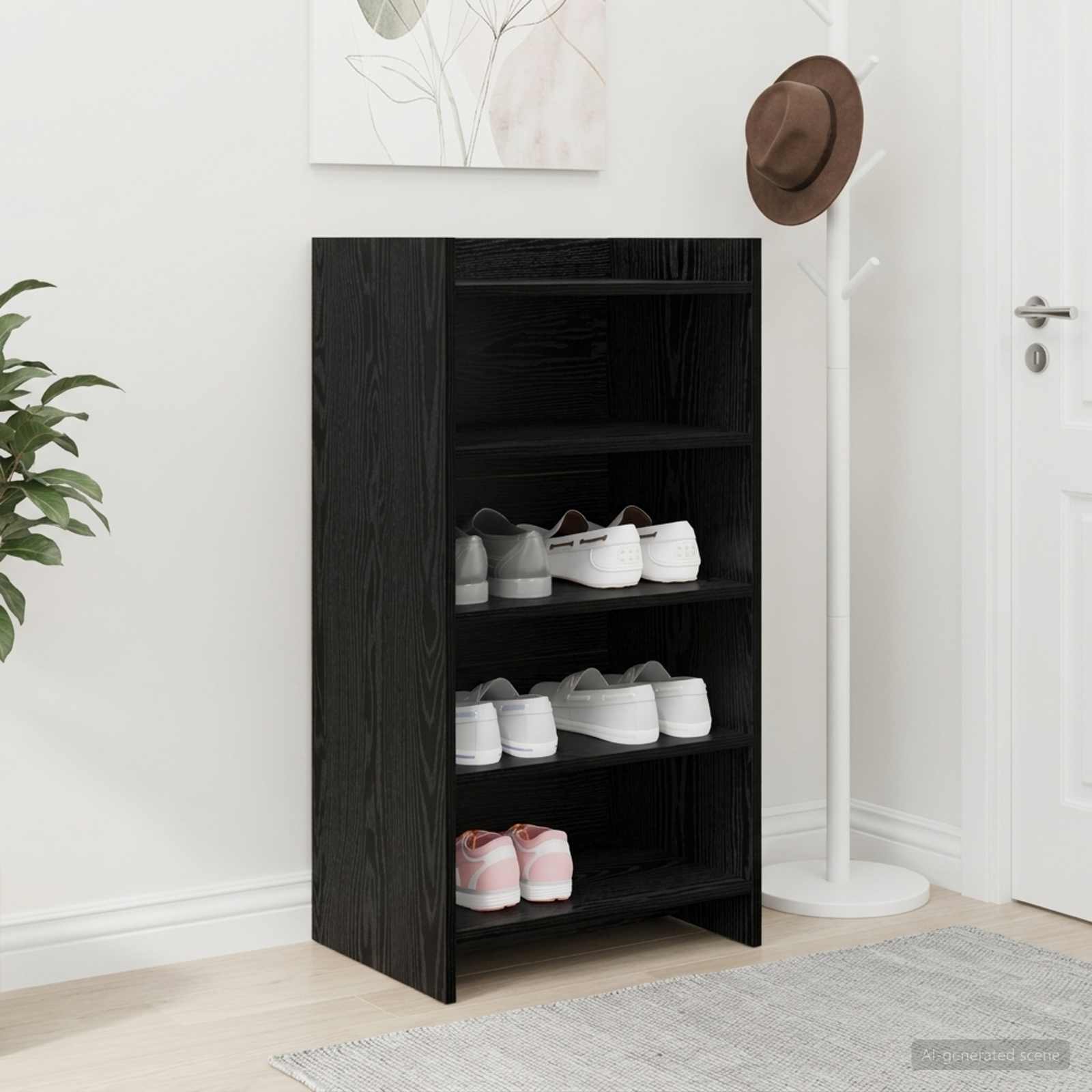 Mobile per scarpe con archiviazione Rovere Nero 48 x 36 x 92 cm