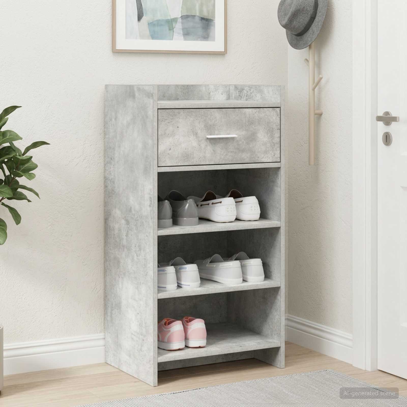 Mobile per scarpe con cassetto Grigio Cemento 48 x 36 x 92 cm