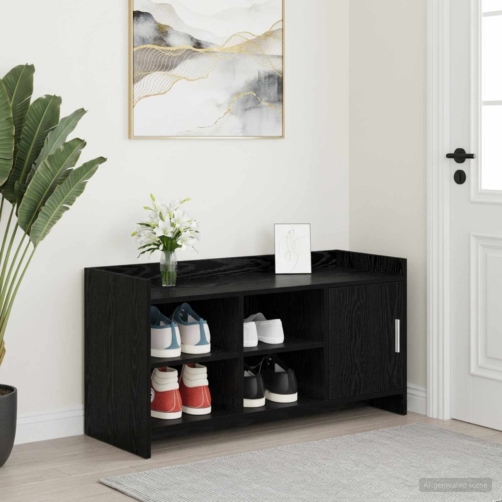 Mobile per scarpe con porta Rovere Nero 100 x 39,5 x 51 cm