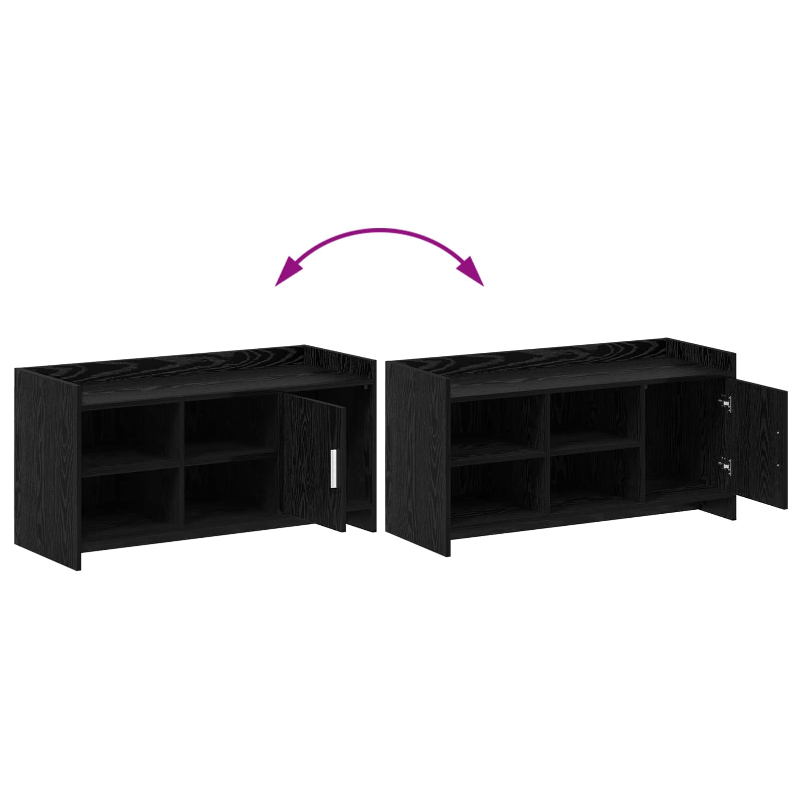 Mobile per scarpe con porta Rovere Nero 100 x 39,5 x 51 cm