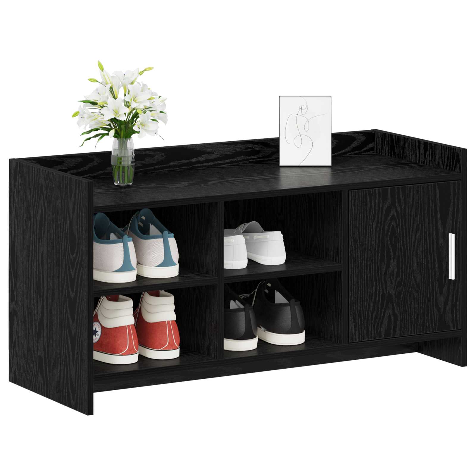 Mobile per scarpe con porta Rovere Nero 100 x 39,5 x 51 cm