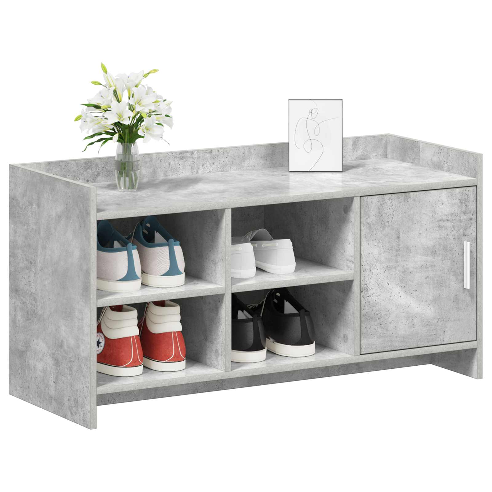 Mobile per scarpe con porta Grigio Cemento 100 x 39,5 x 51 cm