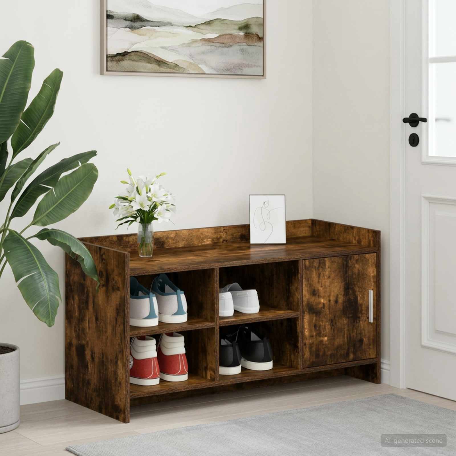 Mobile per scarpe con porta Rovere Fumo 100 x 39,5 x 51 cm