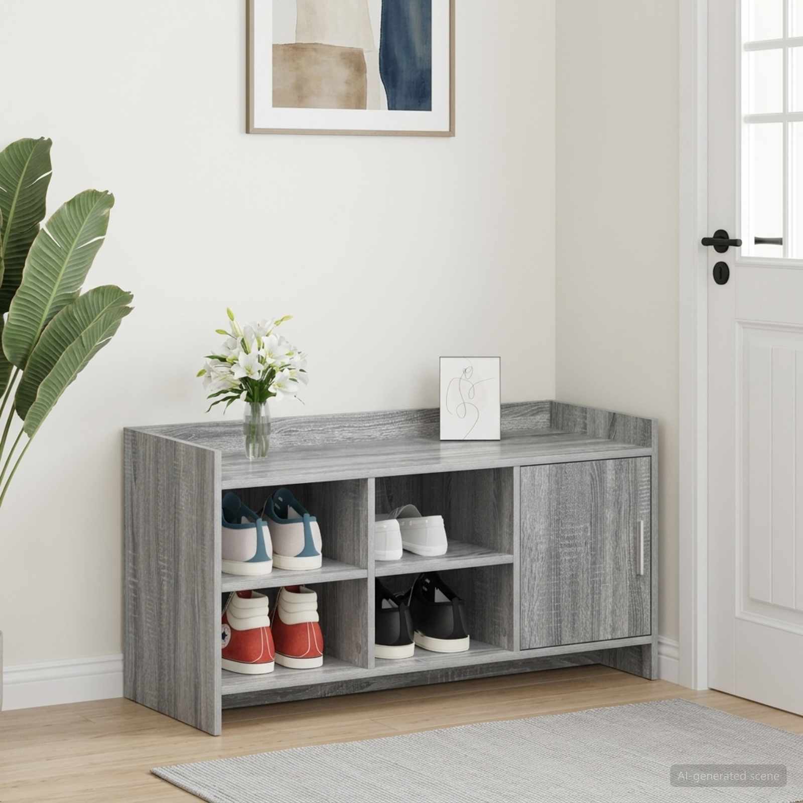Mobile per scarpe con porta Sonoma grigio 100 x 39,5 x 51 cm