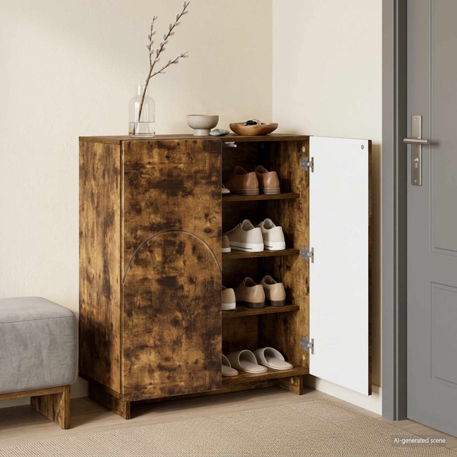 Scarpiera 73 x 38 x 87,5 cm Legno ingegnerizzato Rovere Fumo
