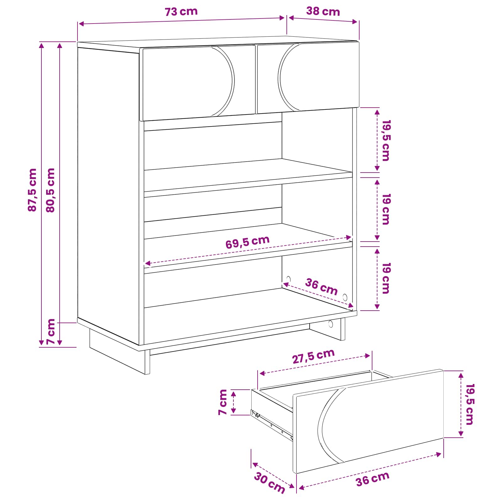 Scarpiera 73 x 38 x 87,5 cm Legno ingegnerizzato Bianco