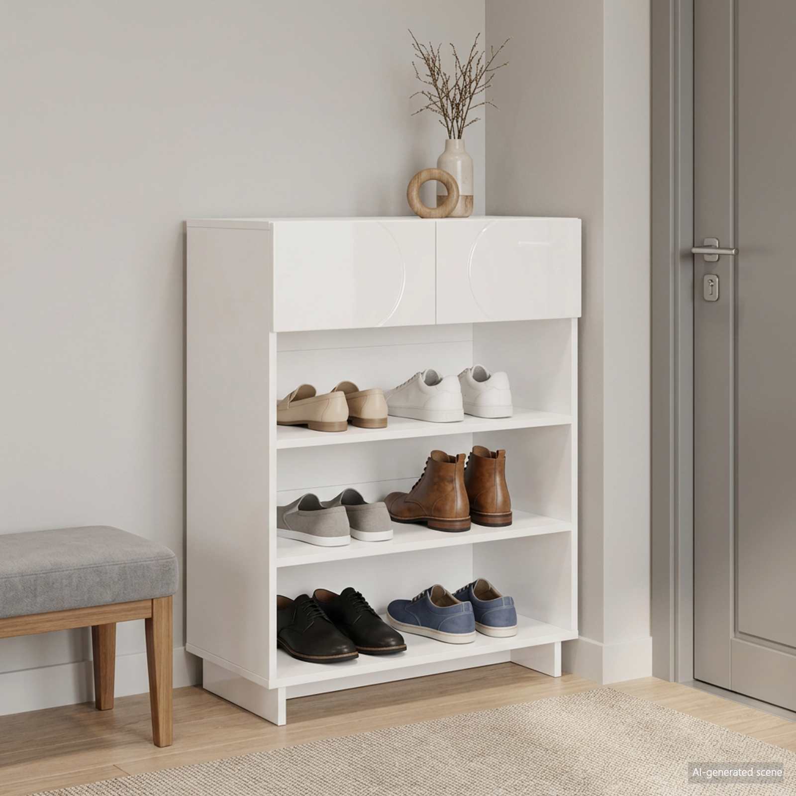 Scarpiera 73 x 38 x 87,5 cm Legno ingegnerizzato Bianco Lucido