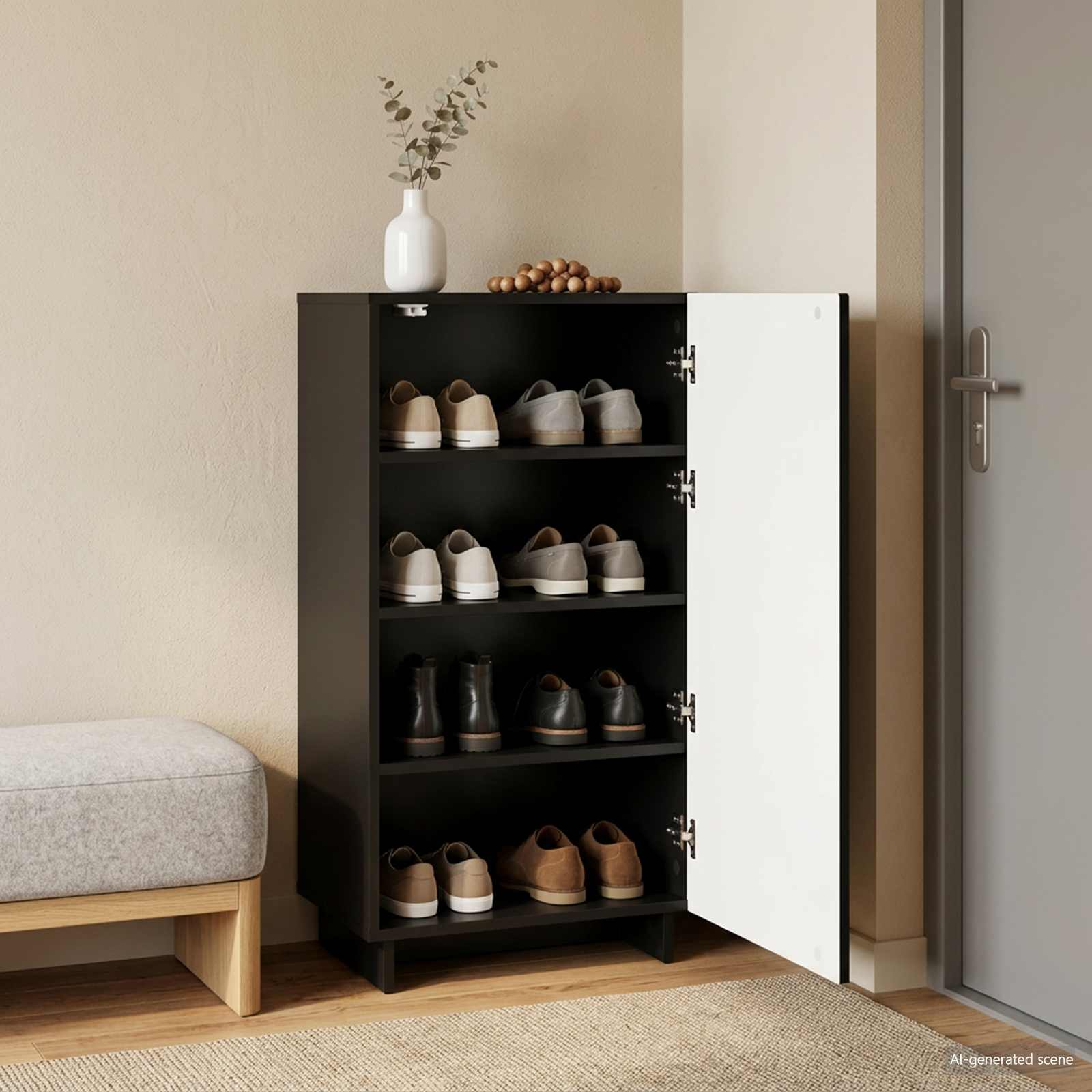 Scarpiera 48 x 38 x 87,5 cm Legno multistrato Nero