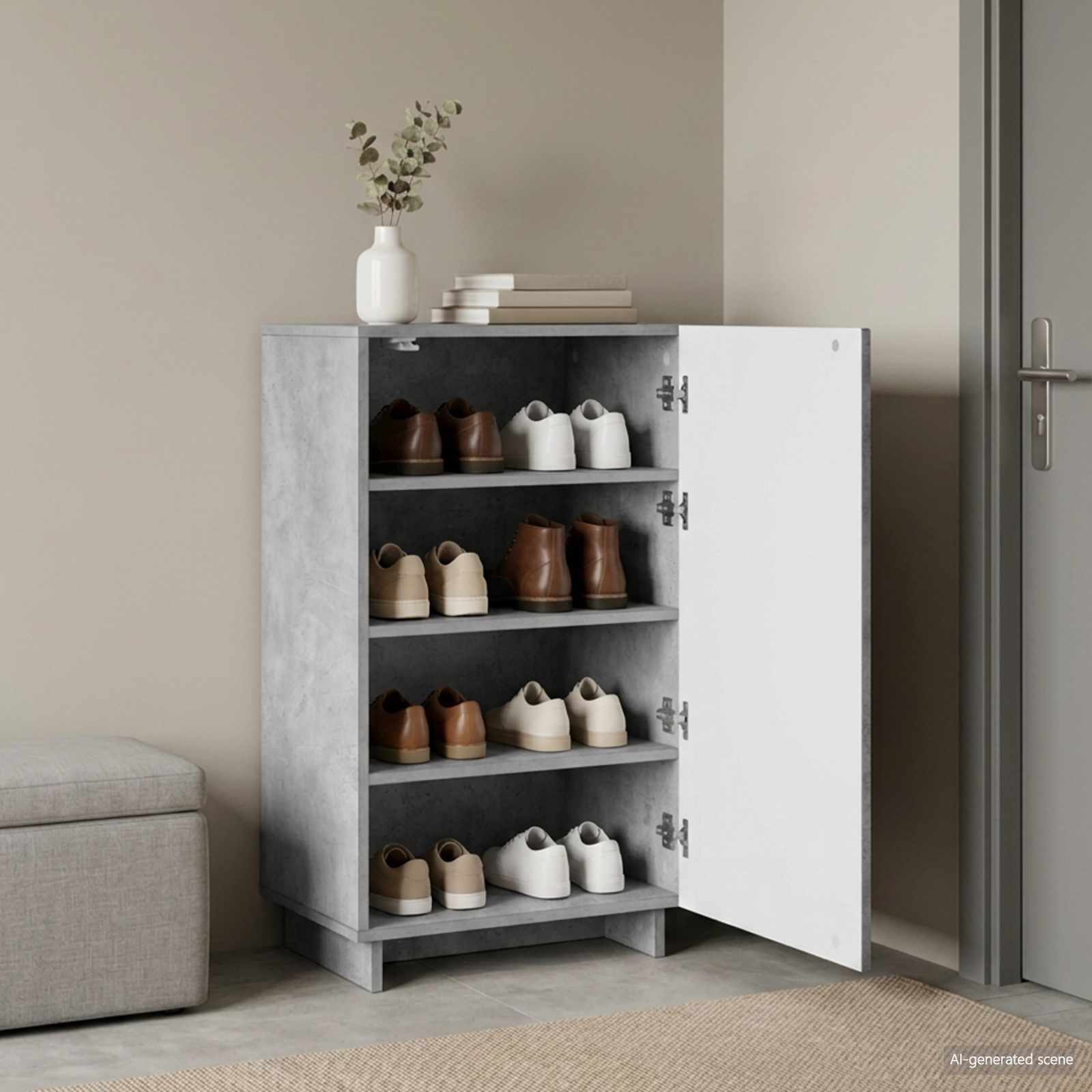 Scarpiera 48 x 38 x 87,5 cm Legno multistrato Grigio Cemento