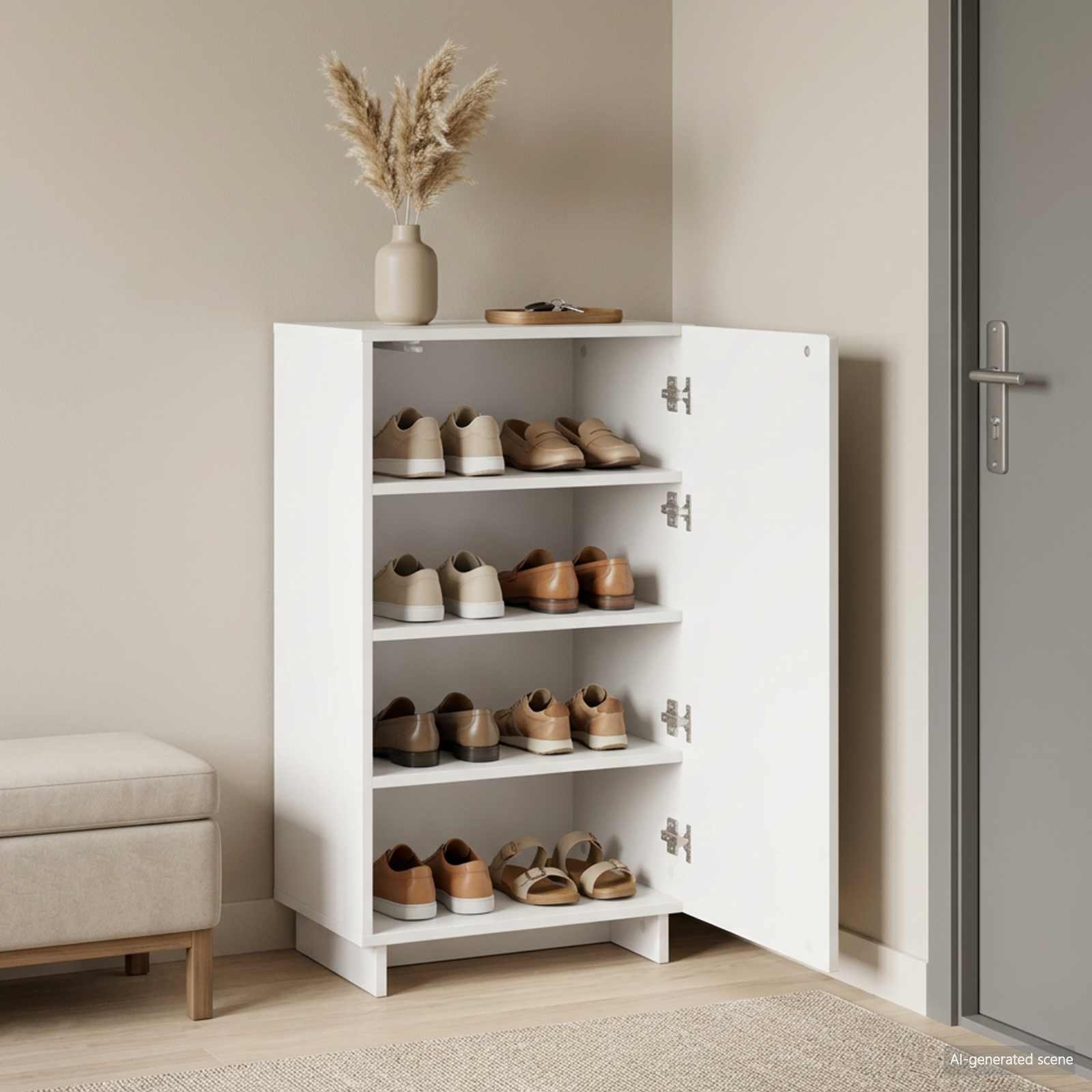 Scarpiera 48 x 38 x 87,5 cm Legno multistrato Bianco Lucido