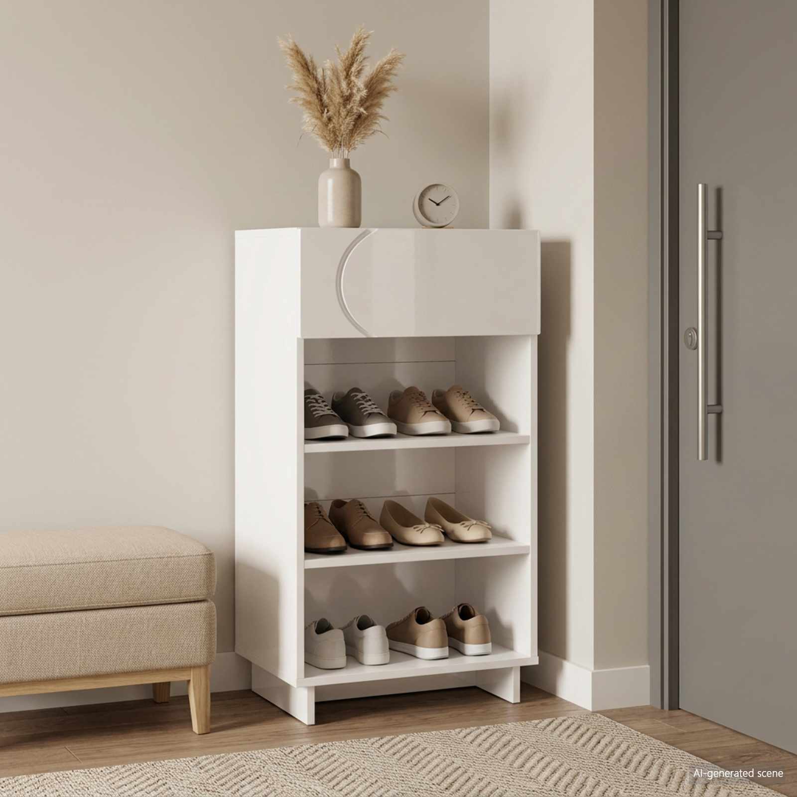Scarpiera 48 x 38 x 87,5 cm Legno ingegnerizzato Bianco Lucido