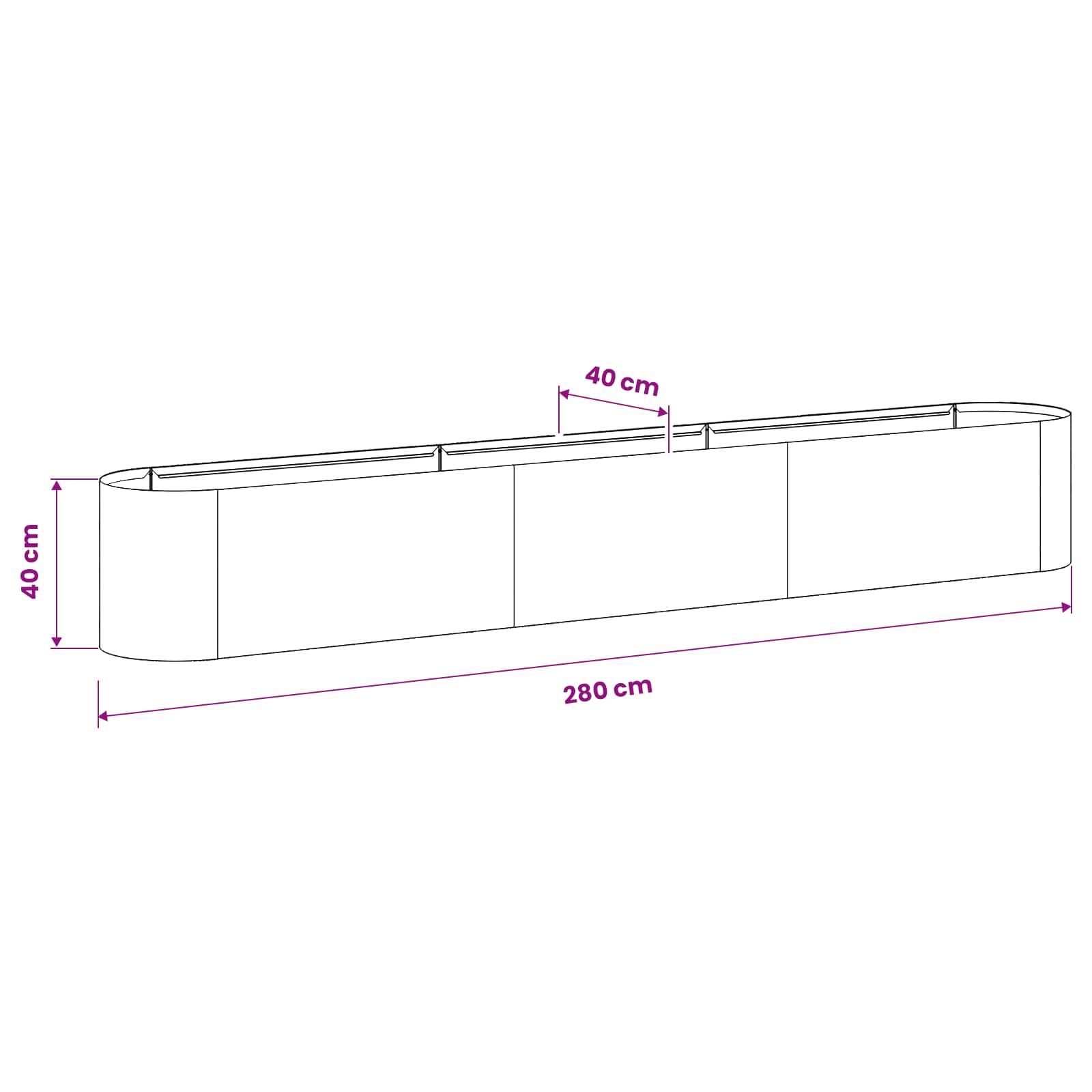 Letto rialzato da giardino Acciaio Inox 280 x 40 x 40 cm