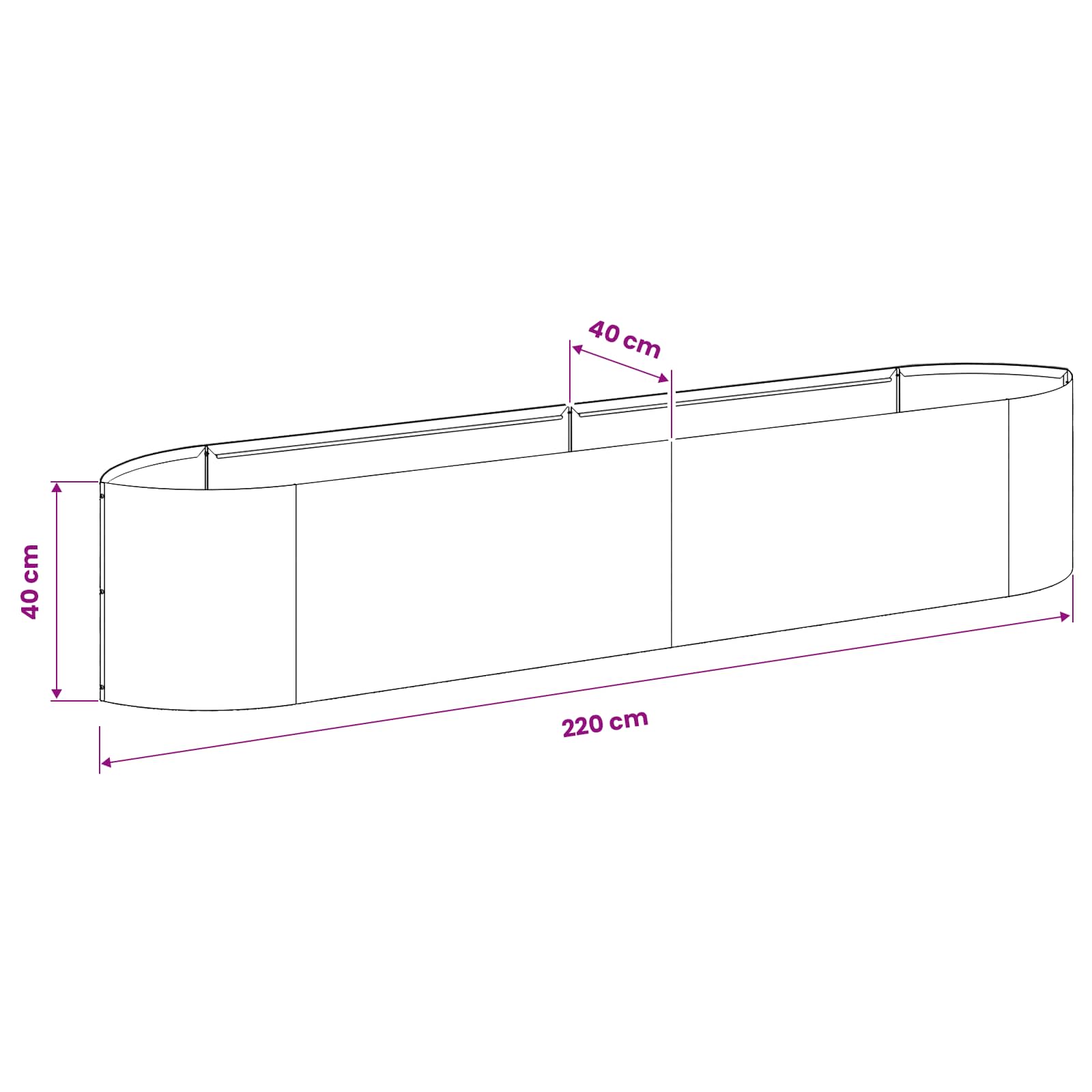 Letto rialzato da giardino Acciaio Inox 220 x 40 x 40 cm