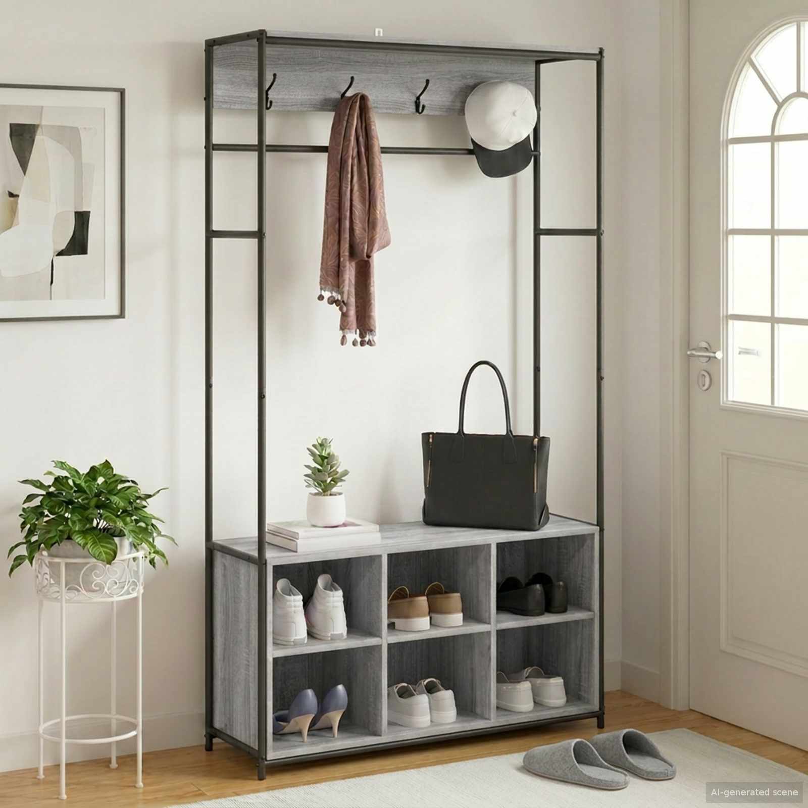 Appendiabiti con panca per scarpe Sonoma grigio