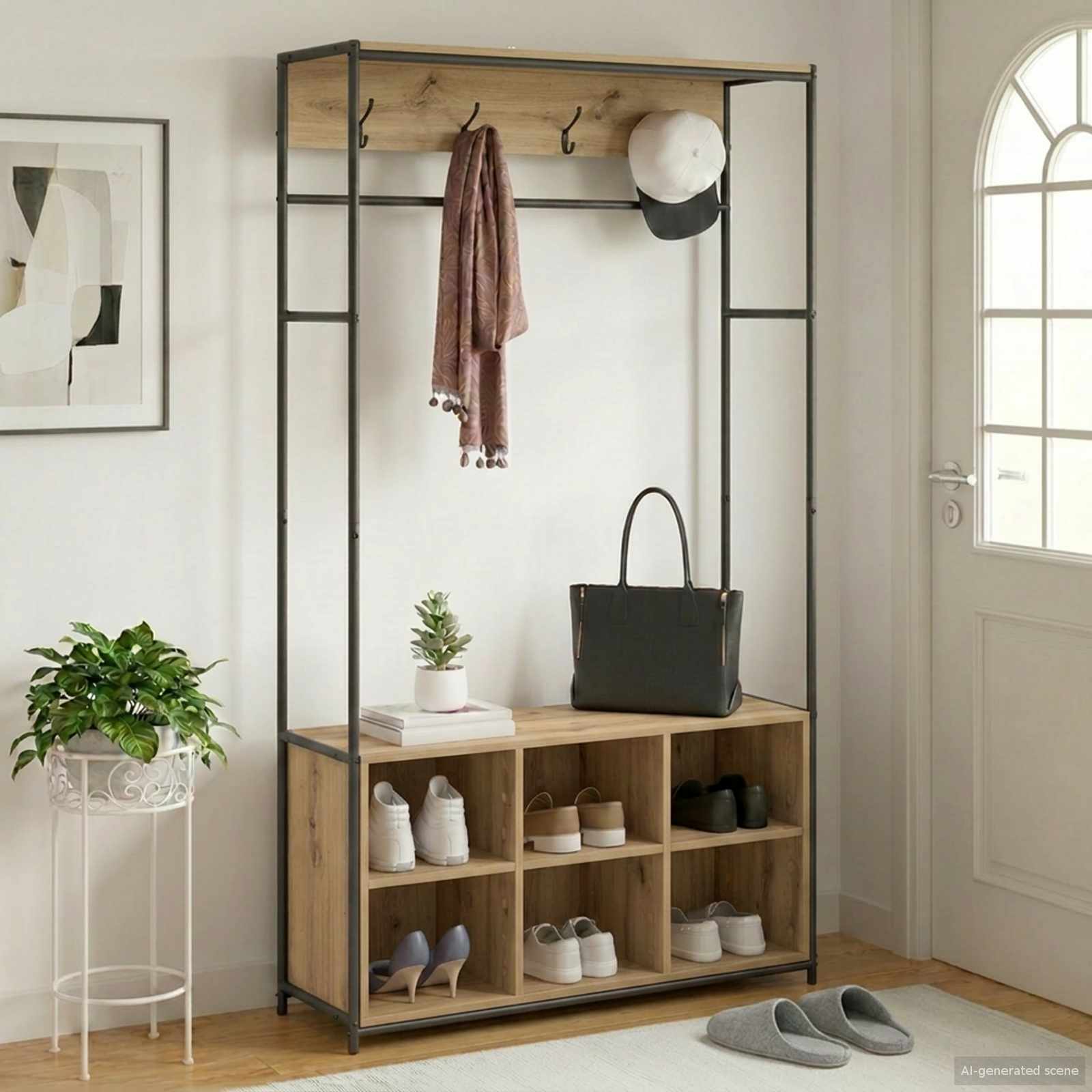 Appendiabiti con panca per scarpe Rovere Artigianale