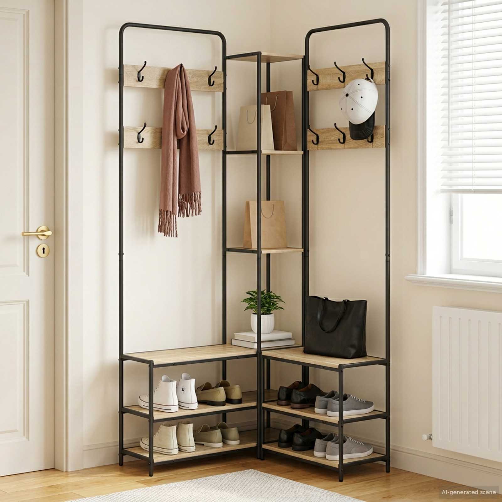 Appendiabiti con panca per scarpe Rovere Sonoma