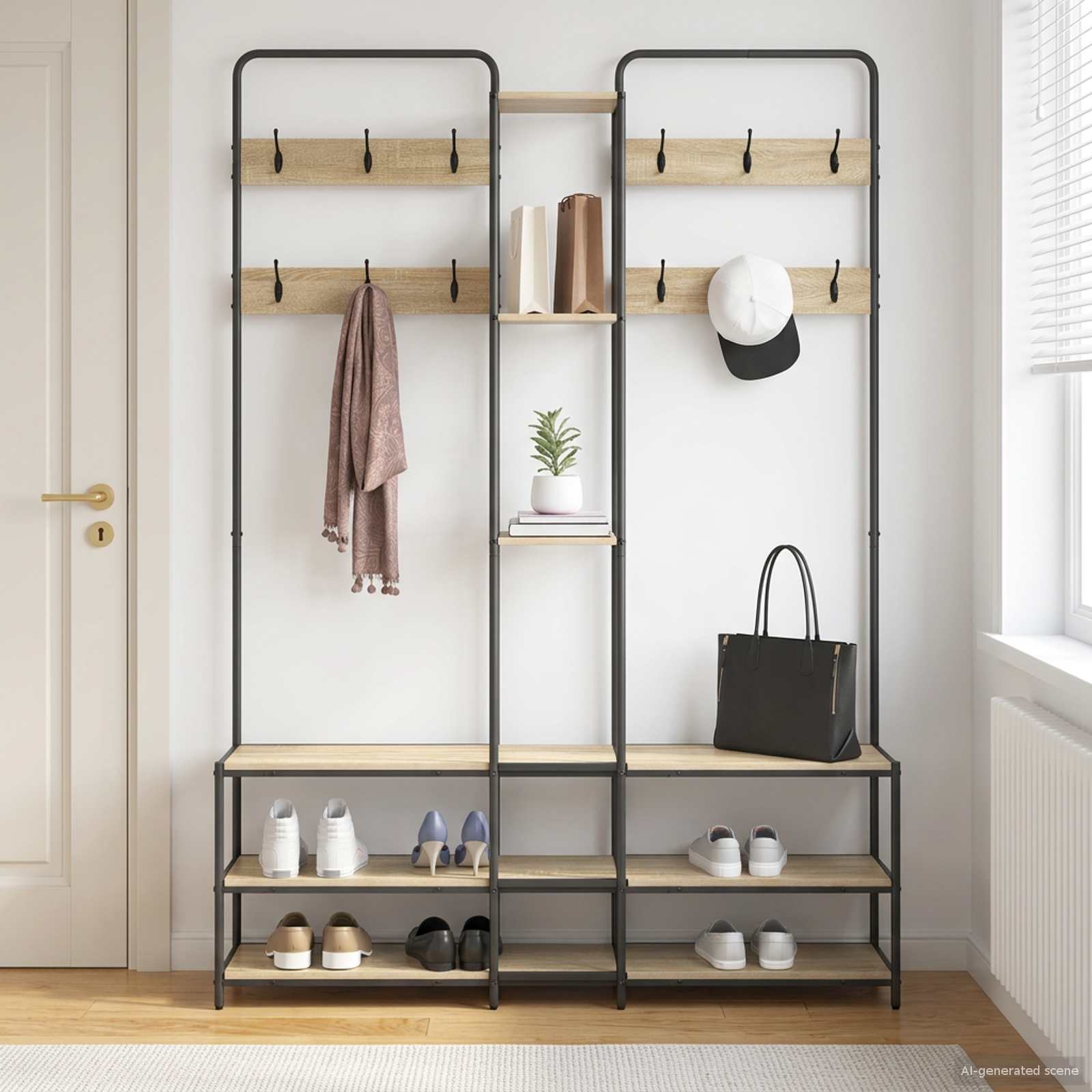 Appendiabiti con panca per scarpe Rovere Sonoma
