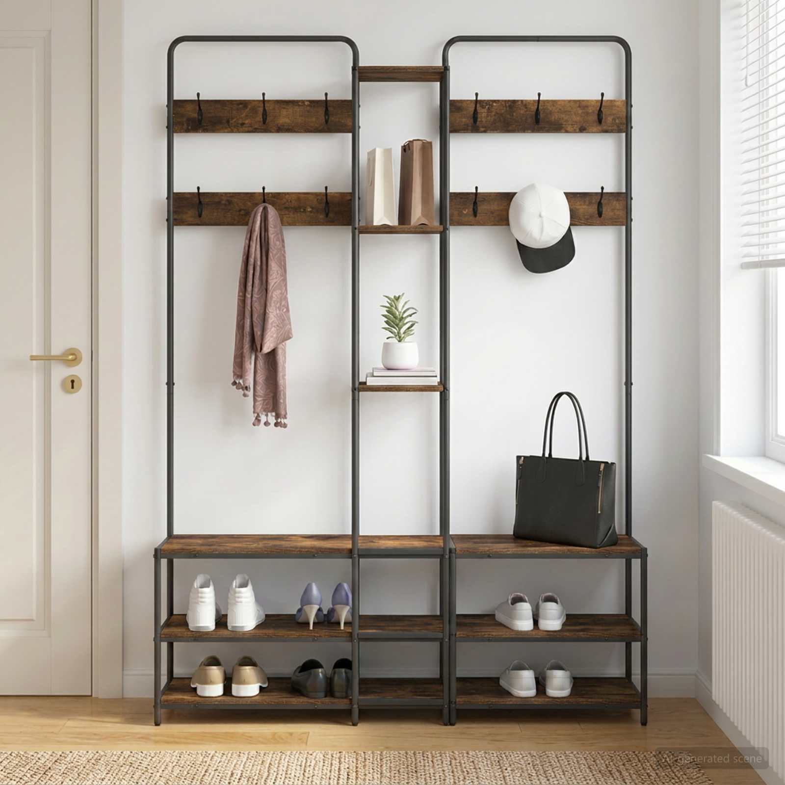 Appendiabiti con panca per scarpe Rovere Fumo
