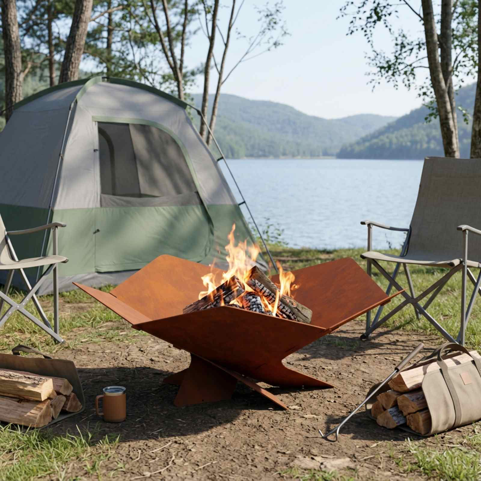Focolare Ruggine 53 x 53 x 18,5 cm Acciaio Corten