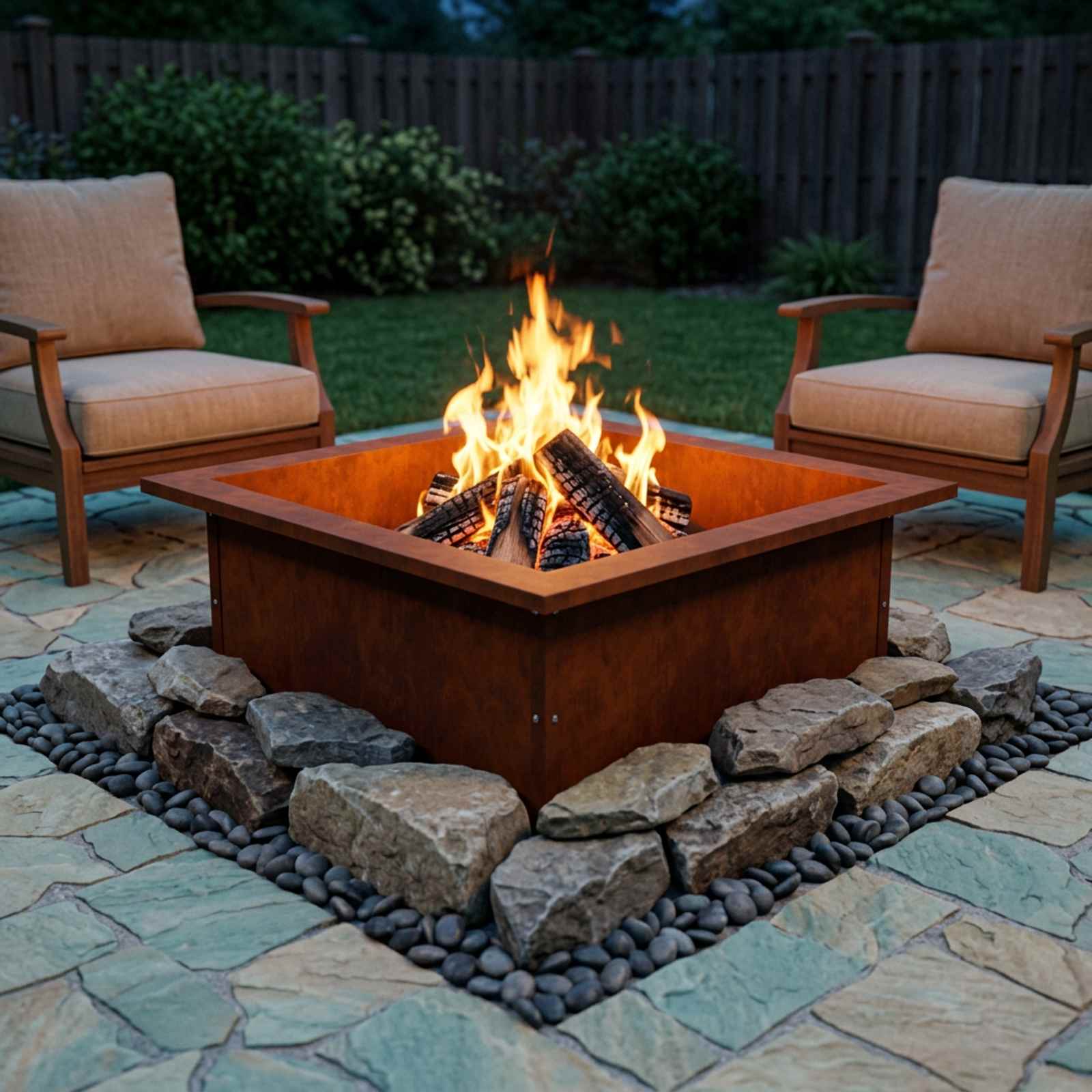Anello per Focolare Ruggine 90 x 90 x 25 cm Acciaio Corten