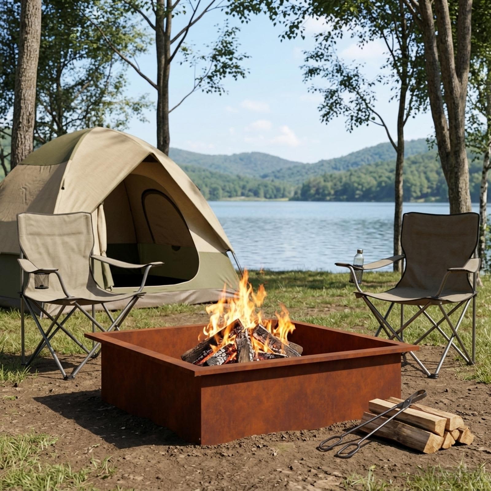 Anello per Focolare Ruggine 90 x 90 x 25 cm Acciaio Corten