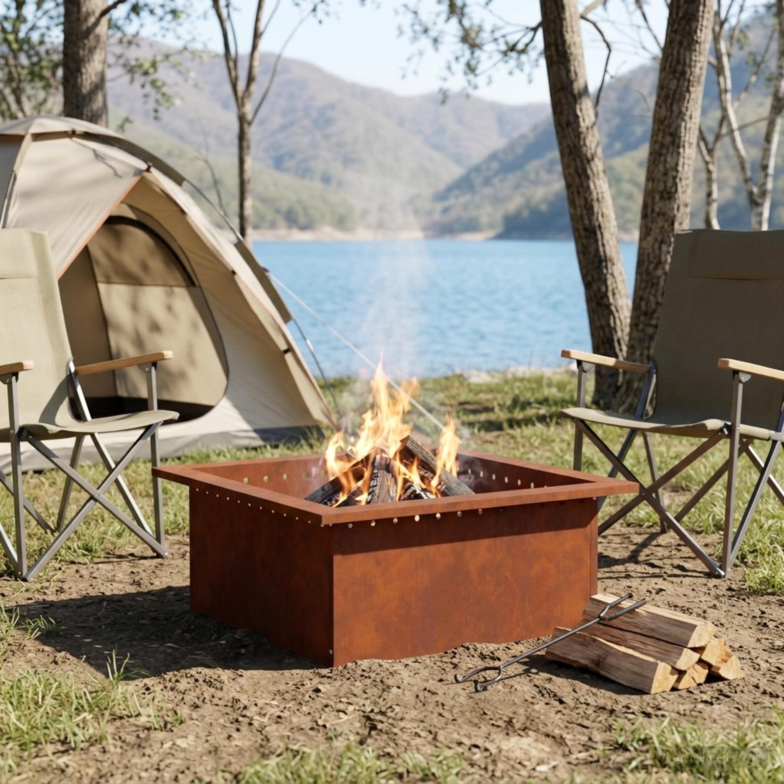 Anello per Focolare Ruggine 60 x 60 x 25 cm Acciaio Corten