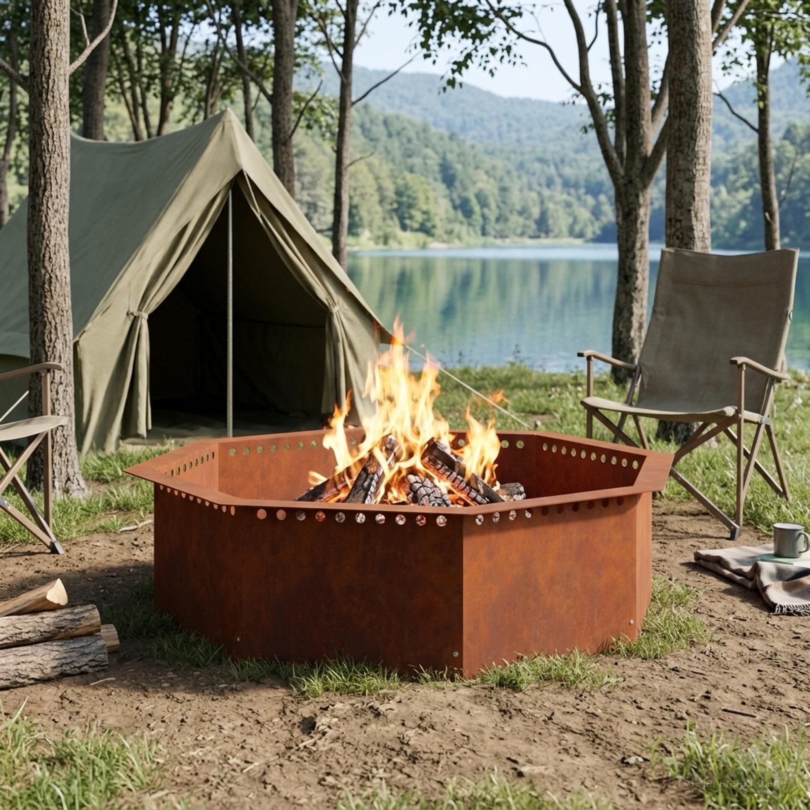 Anello per Focolare Ruggine 80 x 80 x 25 cm Acciaio Corten