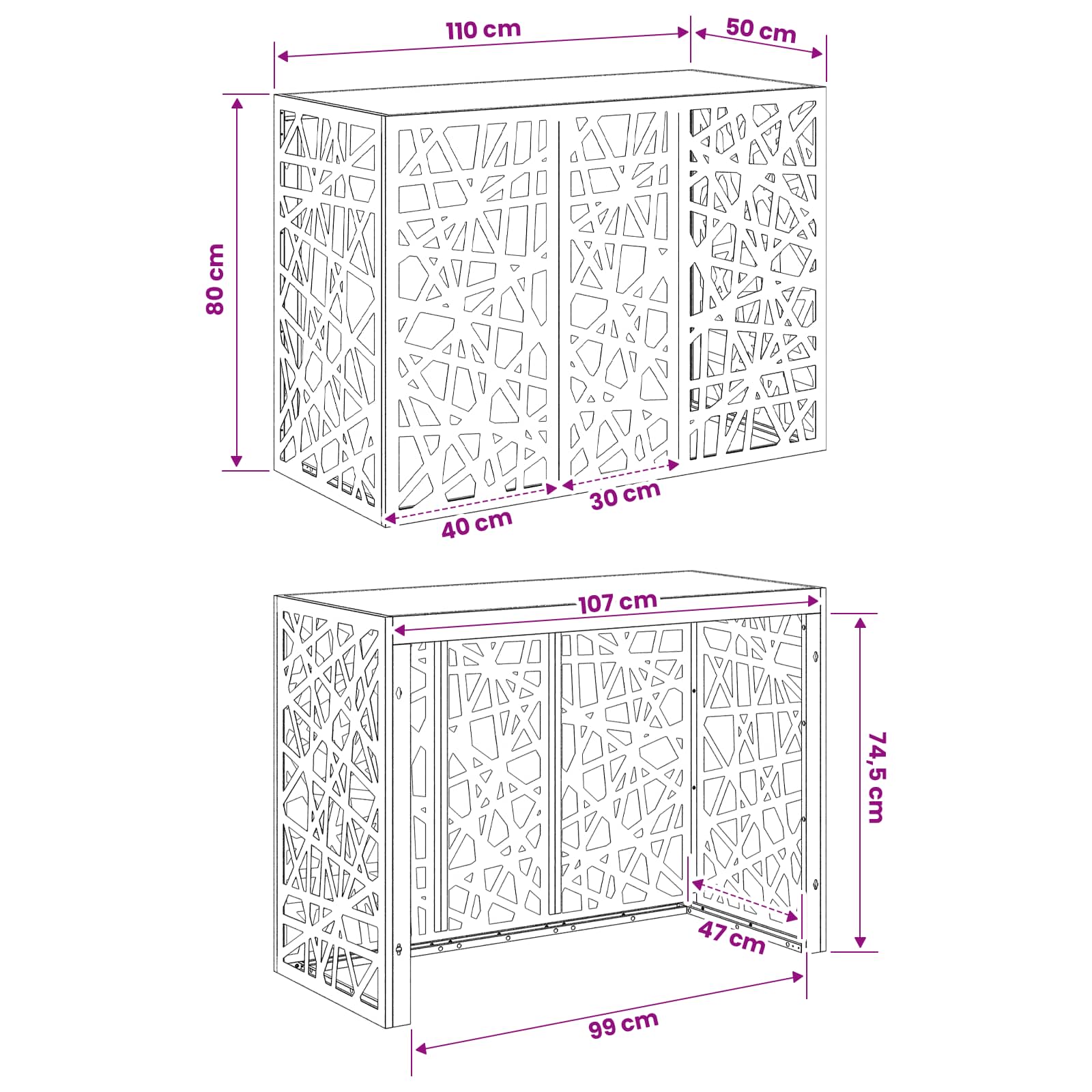 Copertura per condizionatore d'aria Antracite 110 x 50 x 80 cm