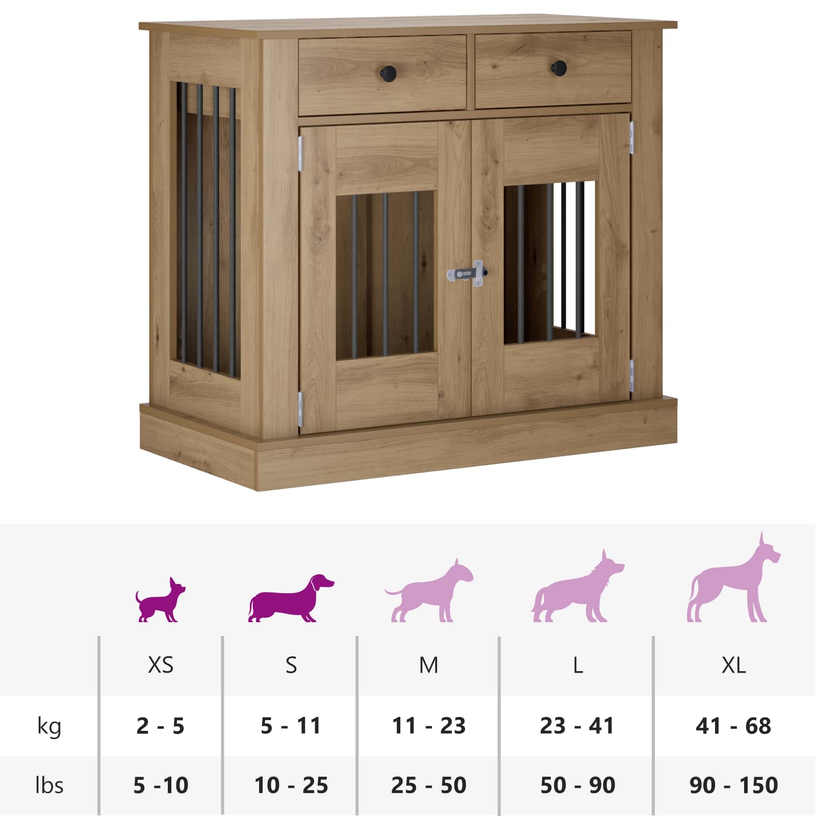 Mobile da cassa per cani Rovere Artigianale 90 x 47,5 x 80 cm