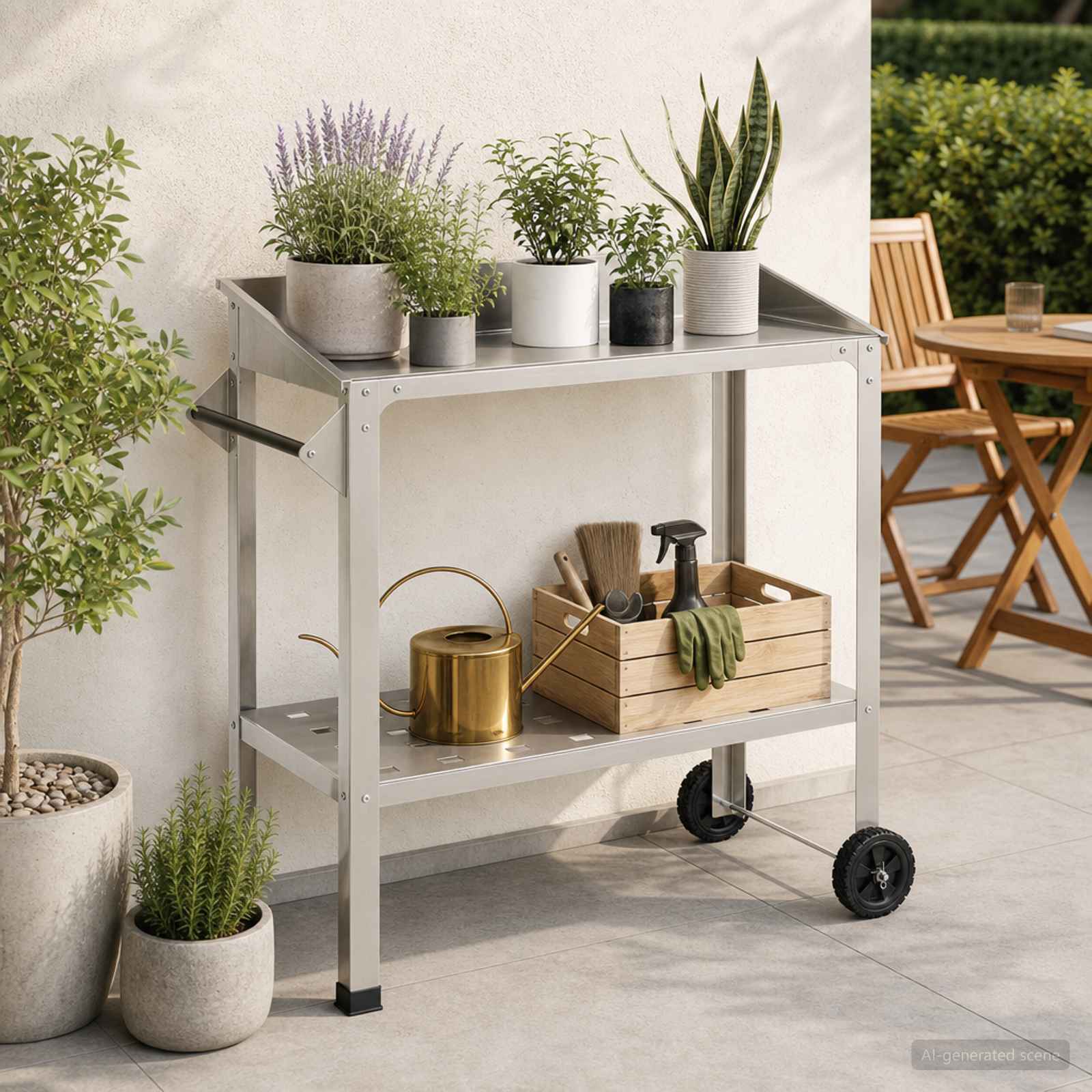 Tavolo da Vaso con Ruote 96 x 50 x 89 cm Acciaio Inox Argento