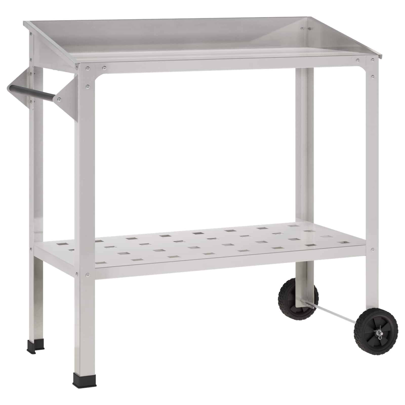 Tavolo da Vaso con Ruote 96 x 50 x 89 cm Acciaio Inox Argento